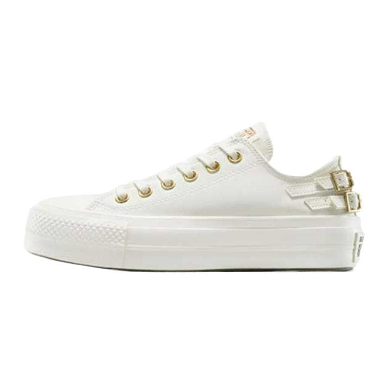 Converse Chuck Taylor All Star Lift Platform Buckle Comfort Simple Fit Low-Top Canvas Shoes Women's Beige