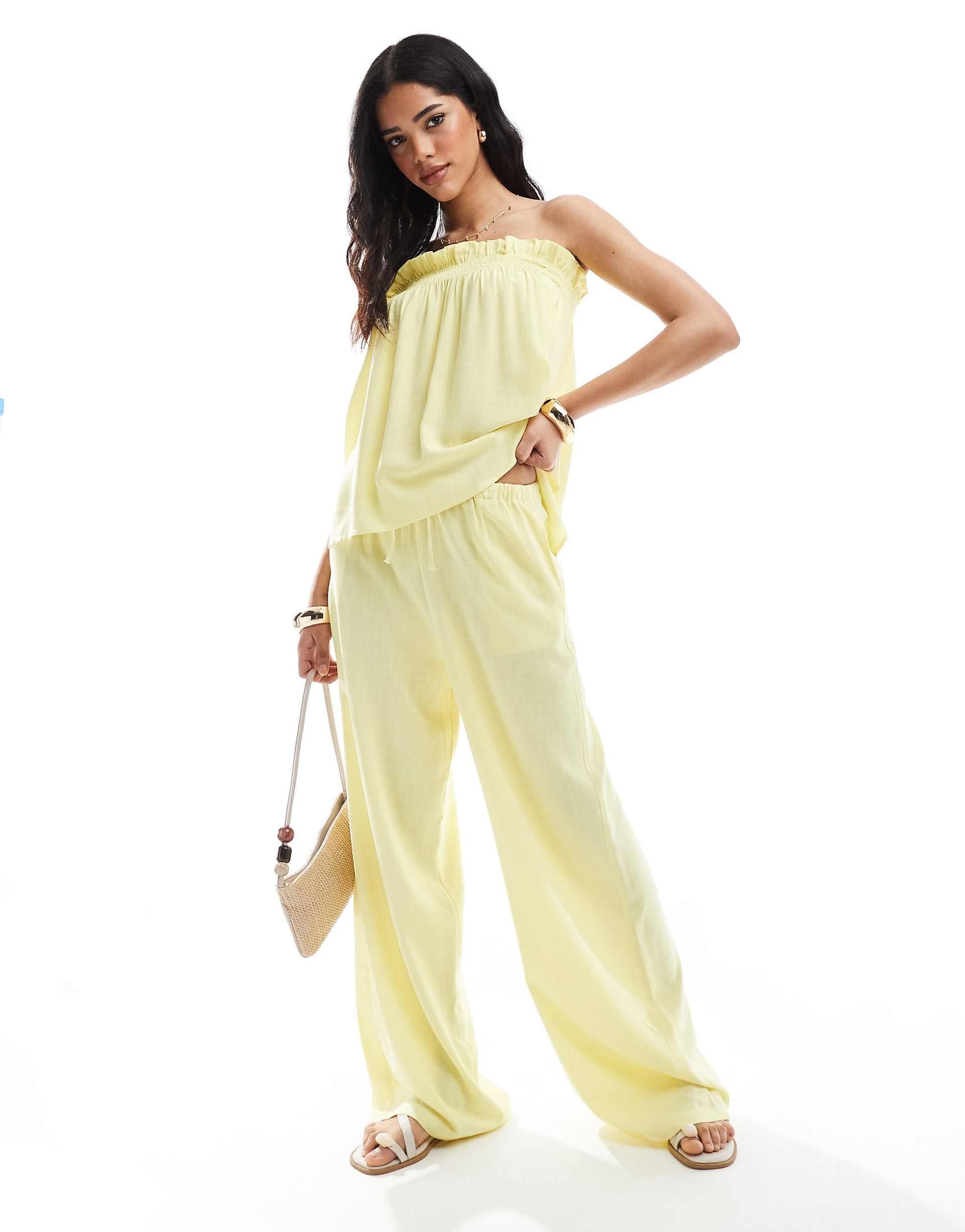 ASOS DESIGN linen look wide leg pants in buttermilk - part of a set