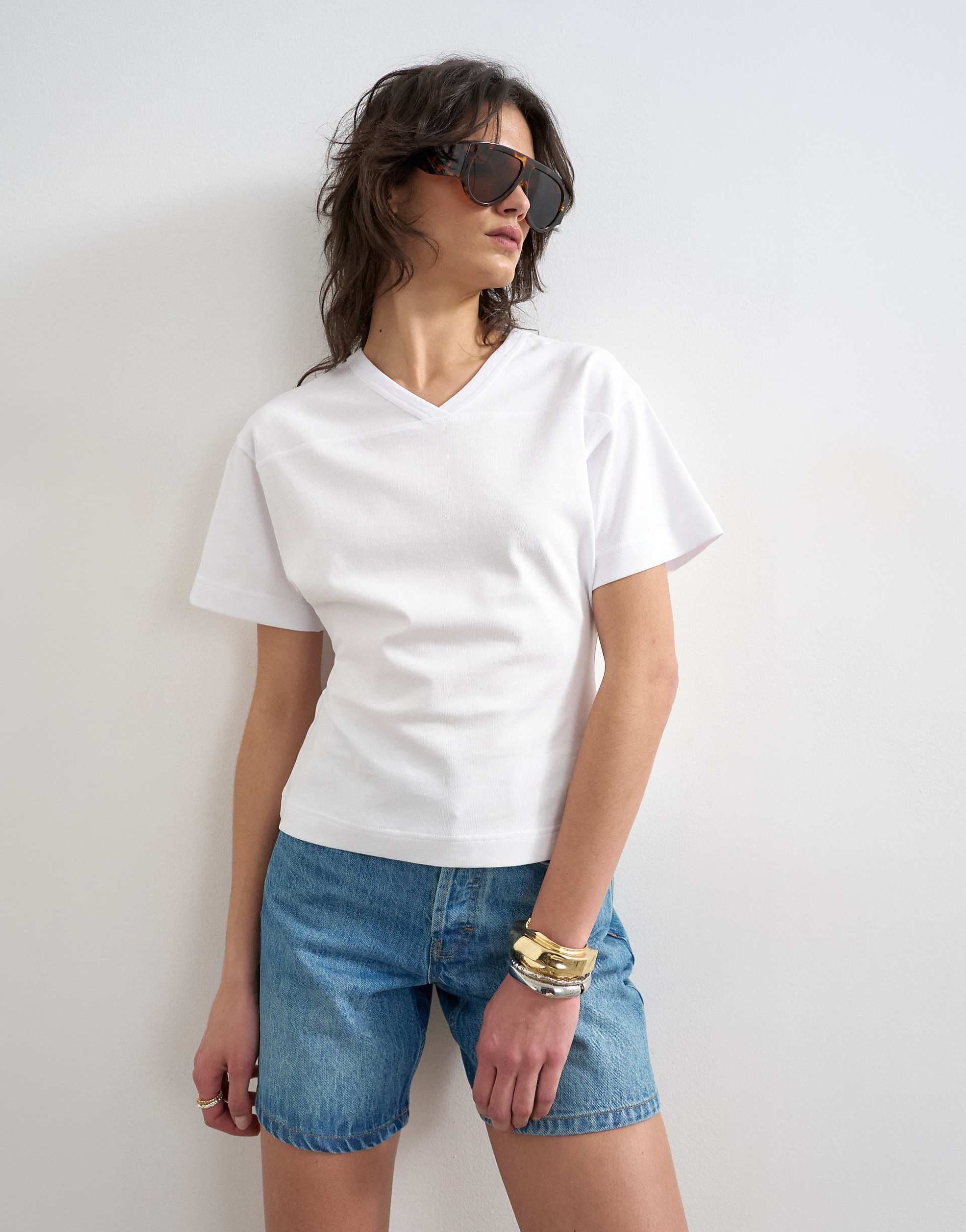 Topshop v-neck cinch tee in white