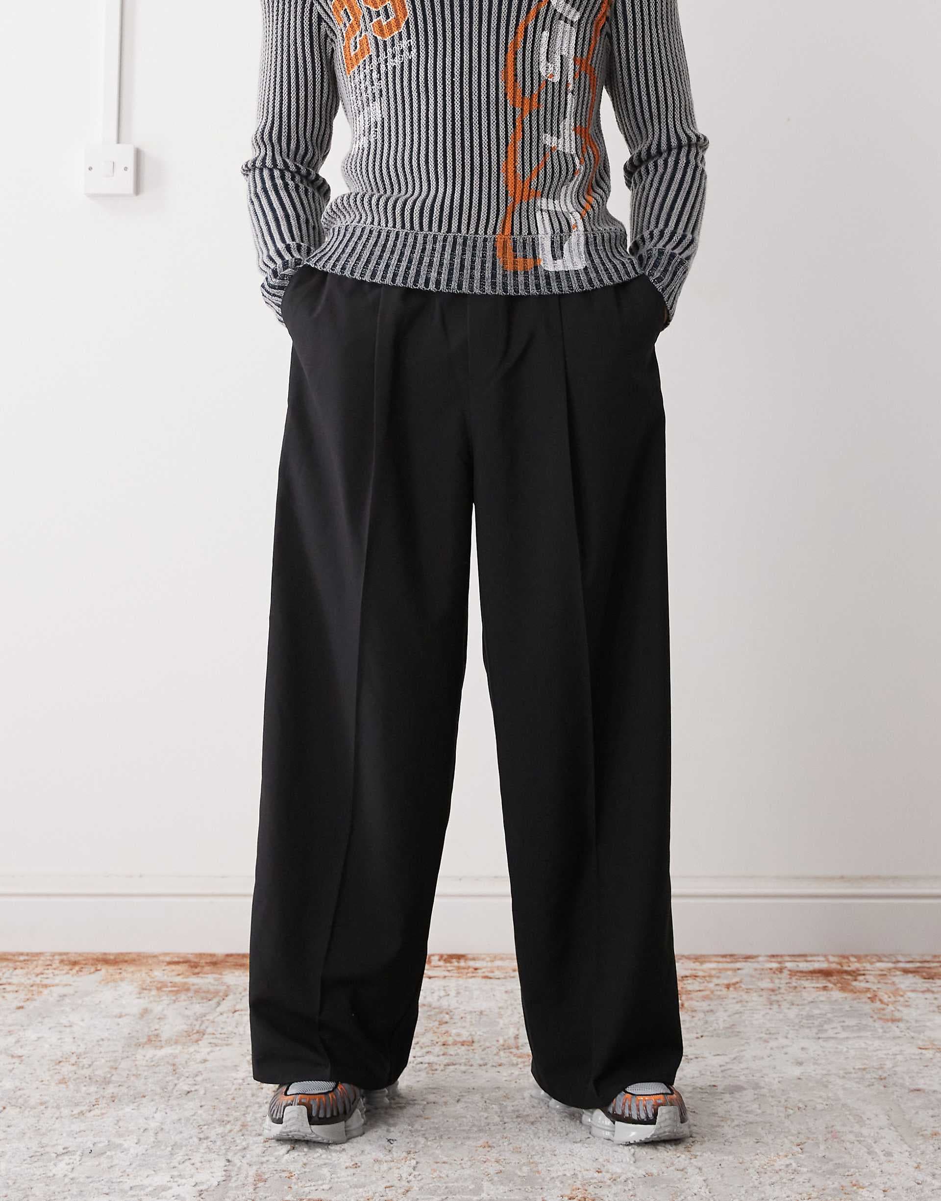 Weekday oversized tailored pants with elastic waistband in black