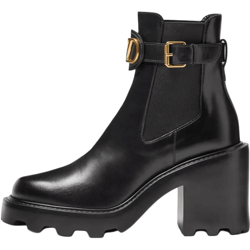 Valentino Garavani Vlogo Calfskin High Heel Round Toe Ankle Chelsea Boots 9cm Women's Black