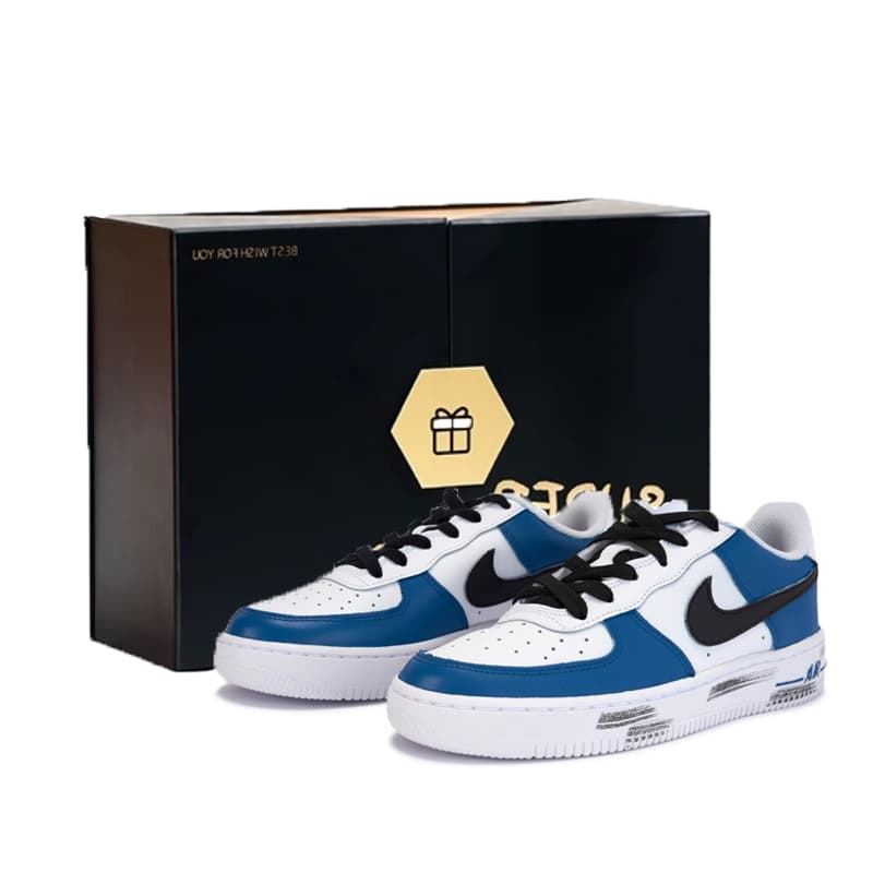 Custom Sneakers Nike Air Force 1 AF1 Cowhide Vibe Style Slip-Resistant Low-Top Skate Shoes Unisex Black Blue