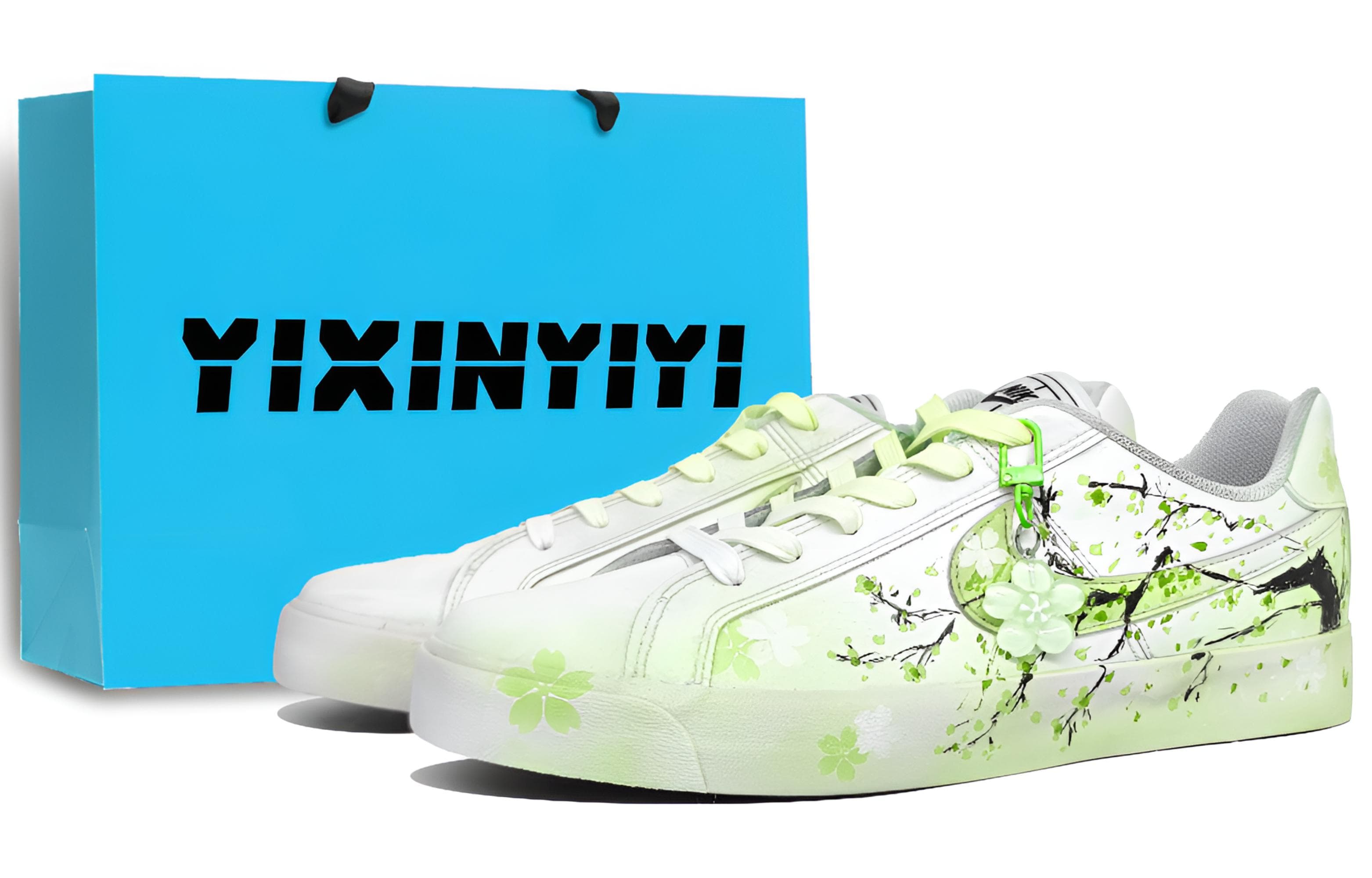 Custom Nike Court Royale AC 'Impressionism Under Cherry Blossoms' New Chinese Style Hand-Painted Gift Bag Wear-Resistant Lightweight Low-Top Skate Shoes Unisex Leaf Green