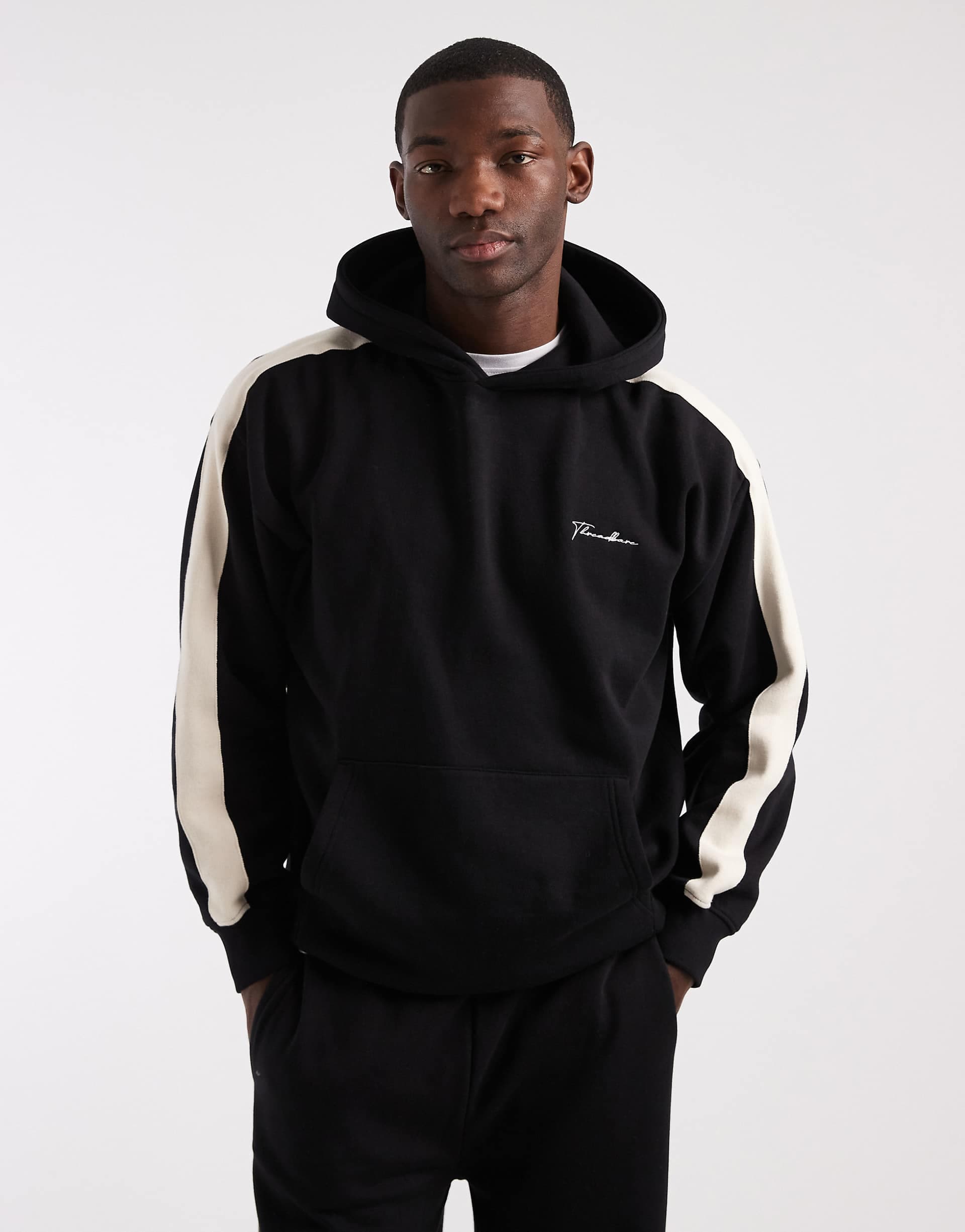 Threadbare relaxed fit hoodie with side stripe in black - part of a set