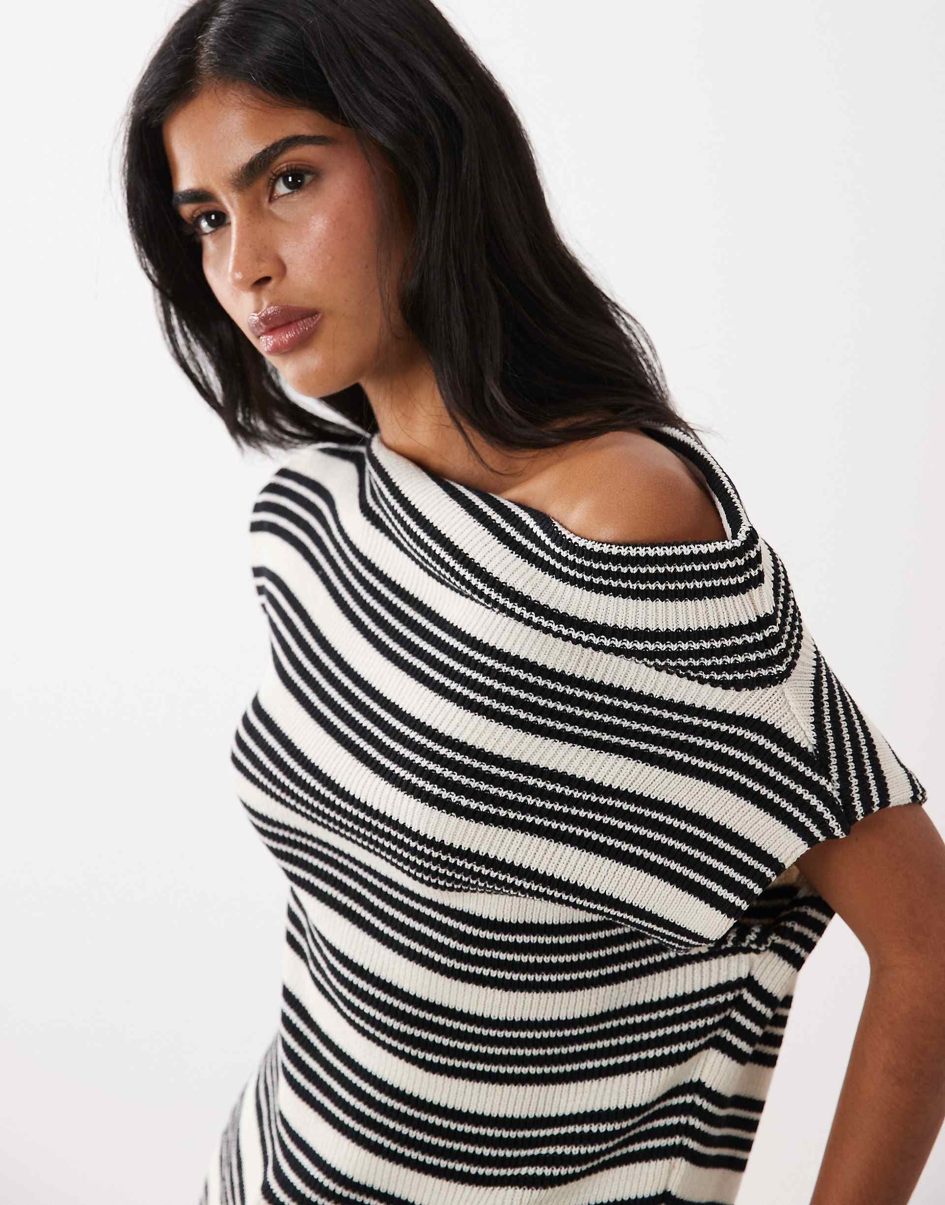 ASOS DESIGN sleeveless asymmetric top in black and white stripes