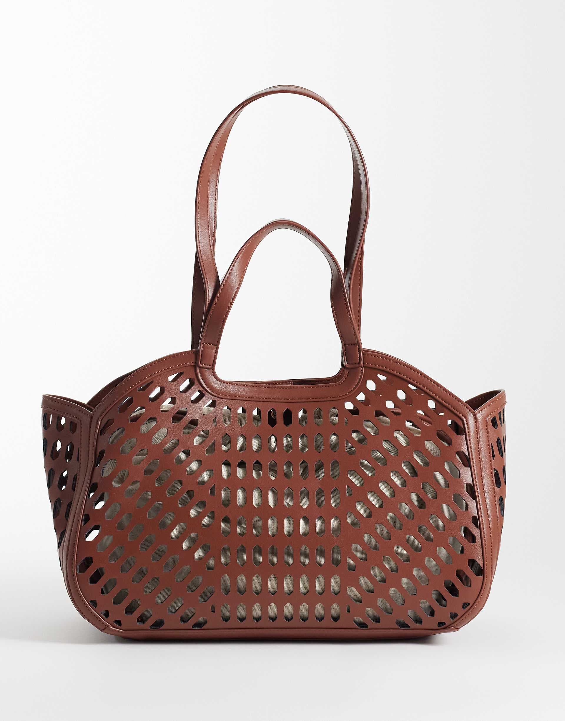 ASOS DESIGN laser cut tote bag in chocolate