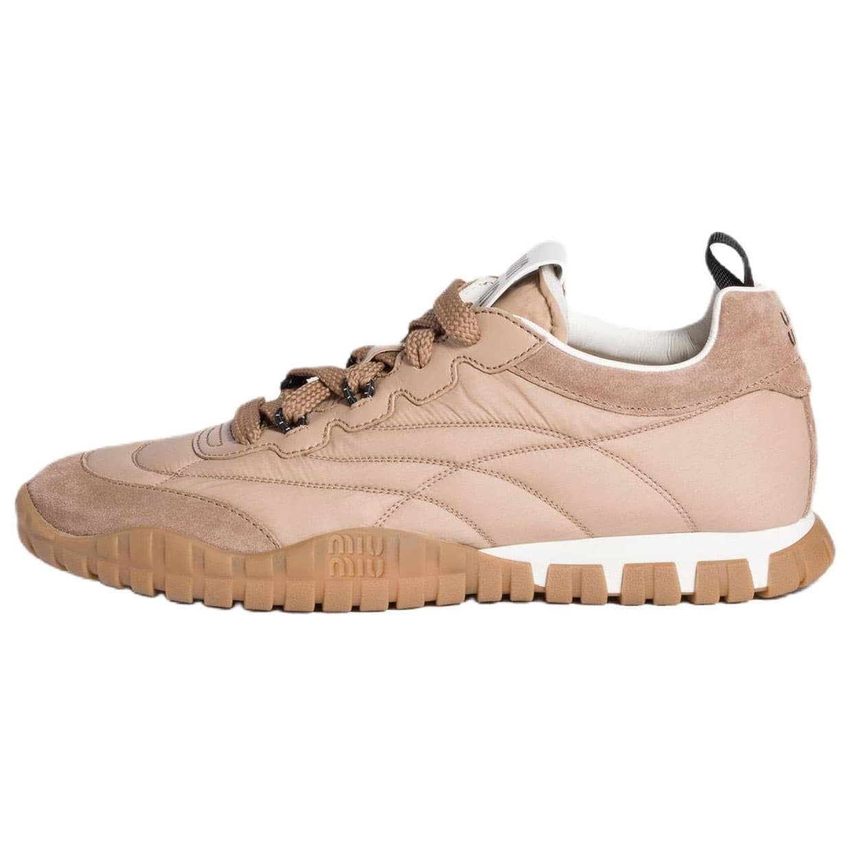 MIU MIU Tyre Nylon Suede Round Toe Lace-Up Tire Shoes Low-Top Casual Shoes Women's Deep Rose