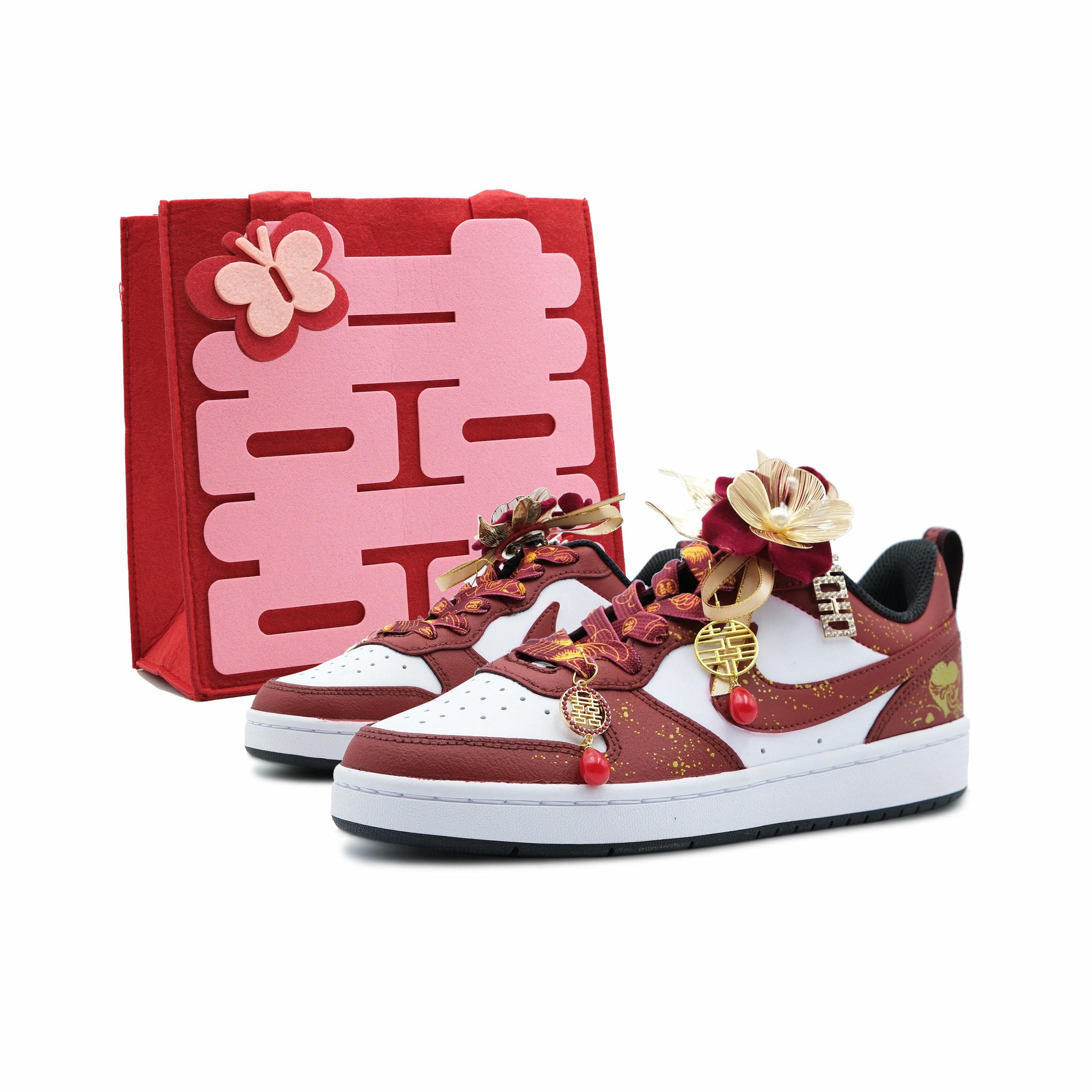Nike Court Borough Slip-Resistant Cushioning Low-Top Skateboard Shoes GS Red