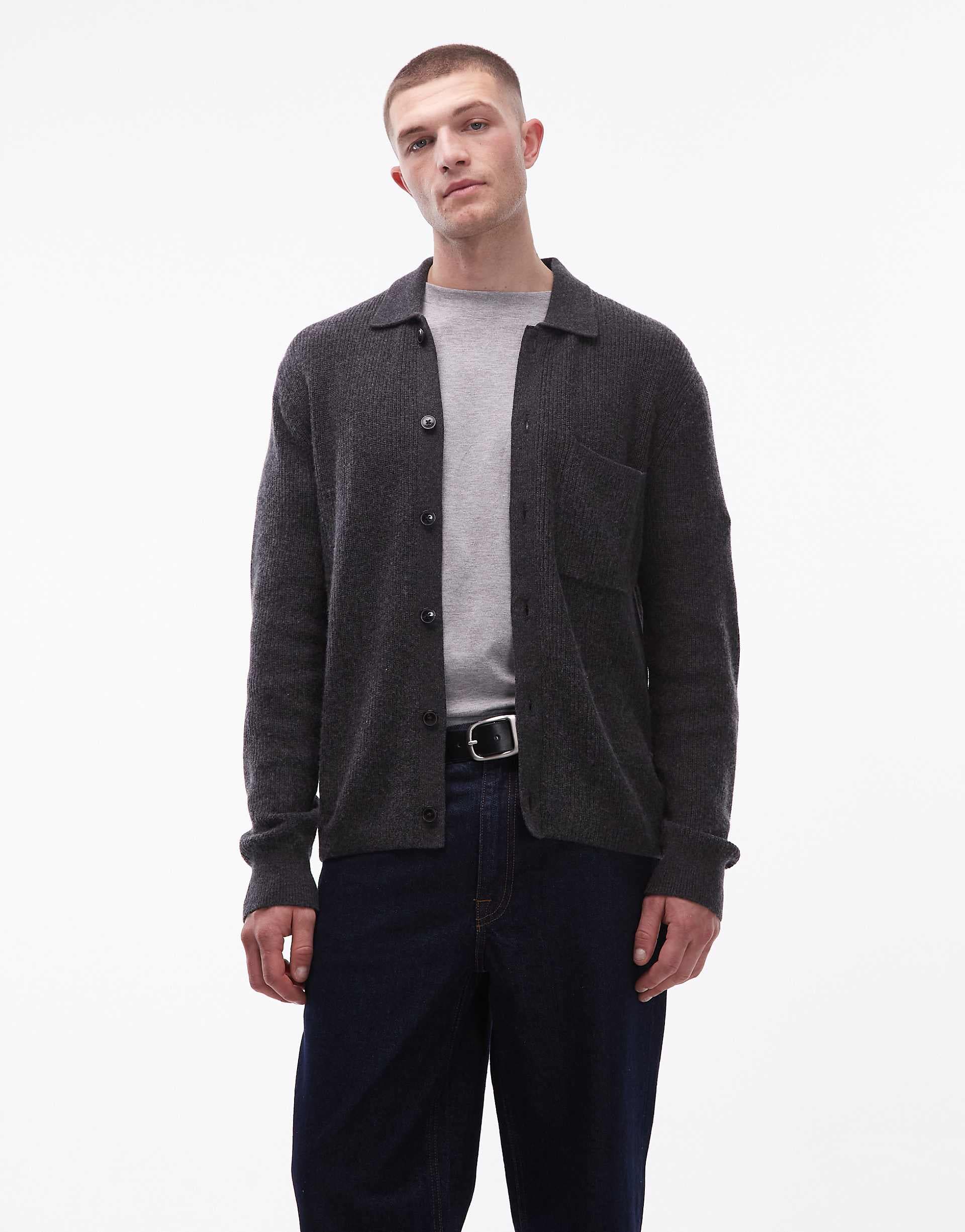 Tommy Hilfiger fisherman knit button up coach jacket in gray