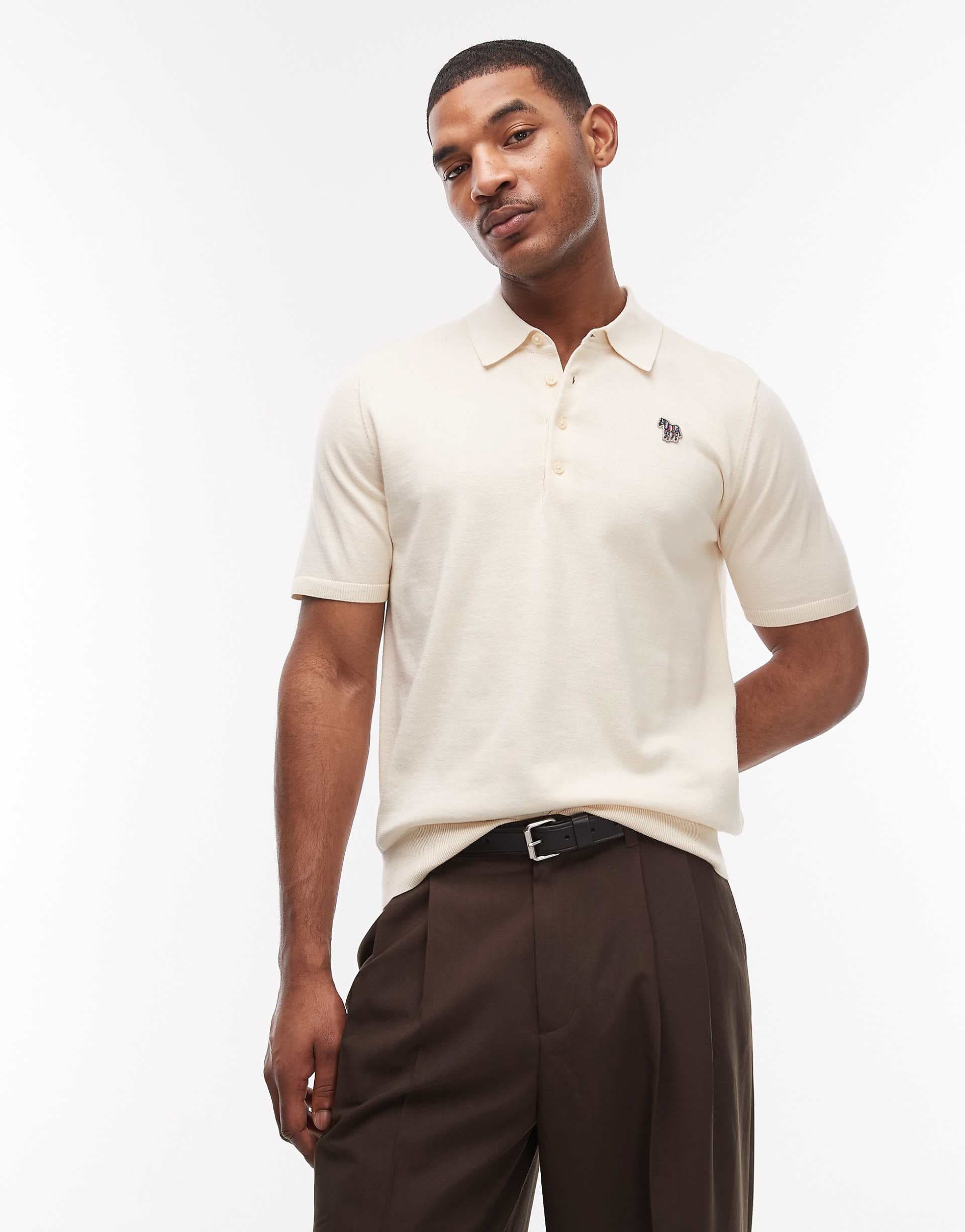 PS Paul Smith zebra logo short sleeve sweatshirt fabric polo t-shirt in beige