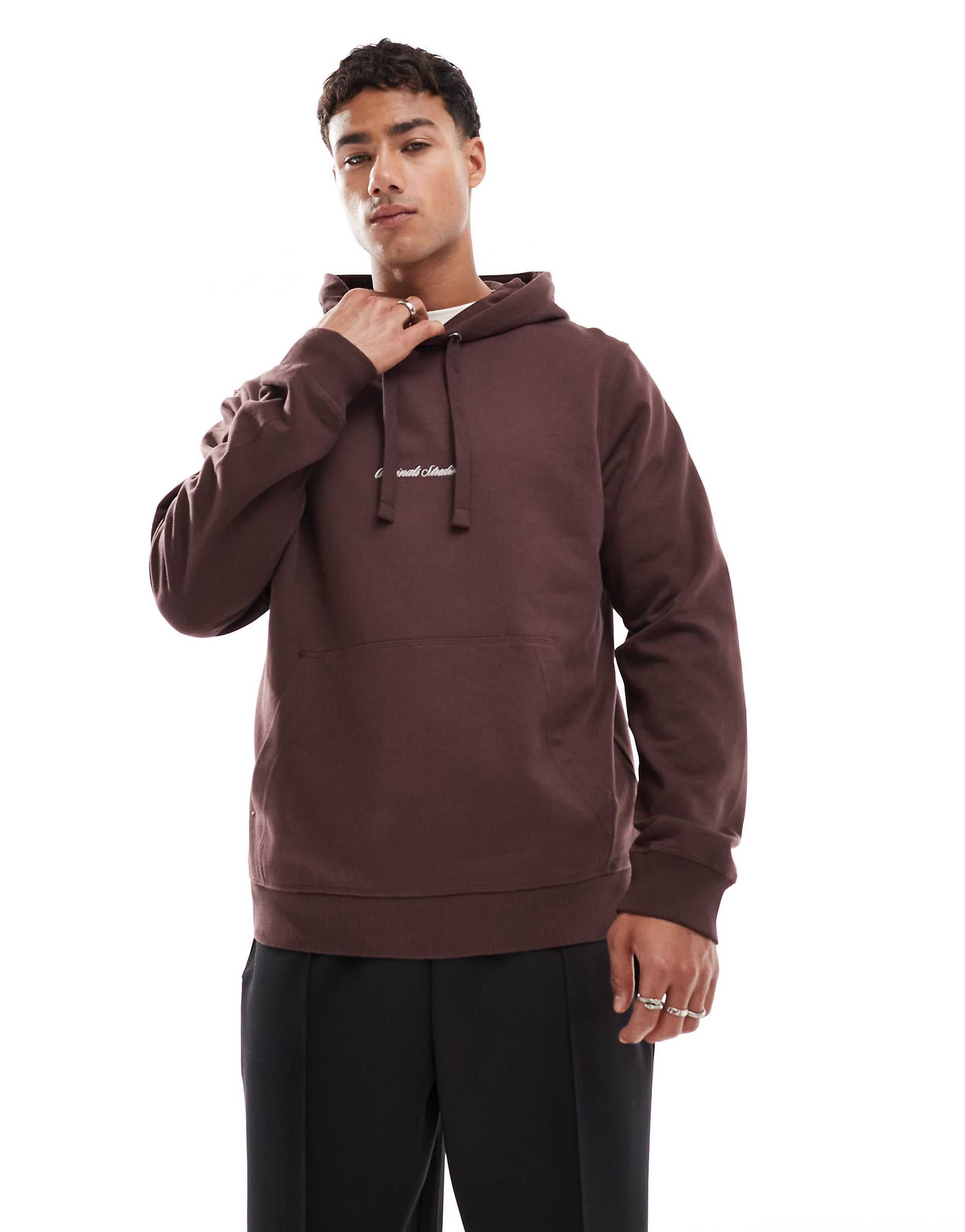 Jack & Jones oversized hoodie with embroidered logo in brown