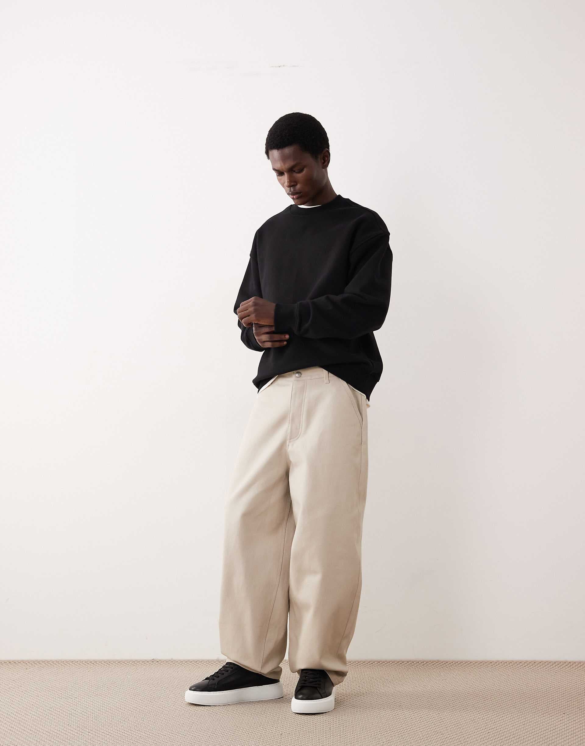 ASOS COLLECTIVE AC-B-254 tapered barrel fit heavyweight canvas pants in stone