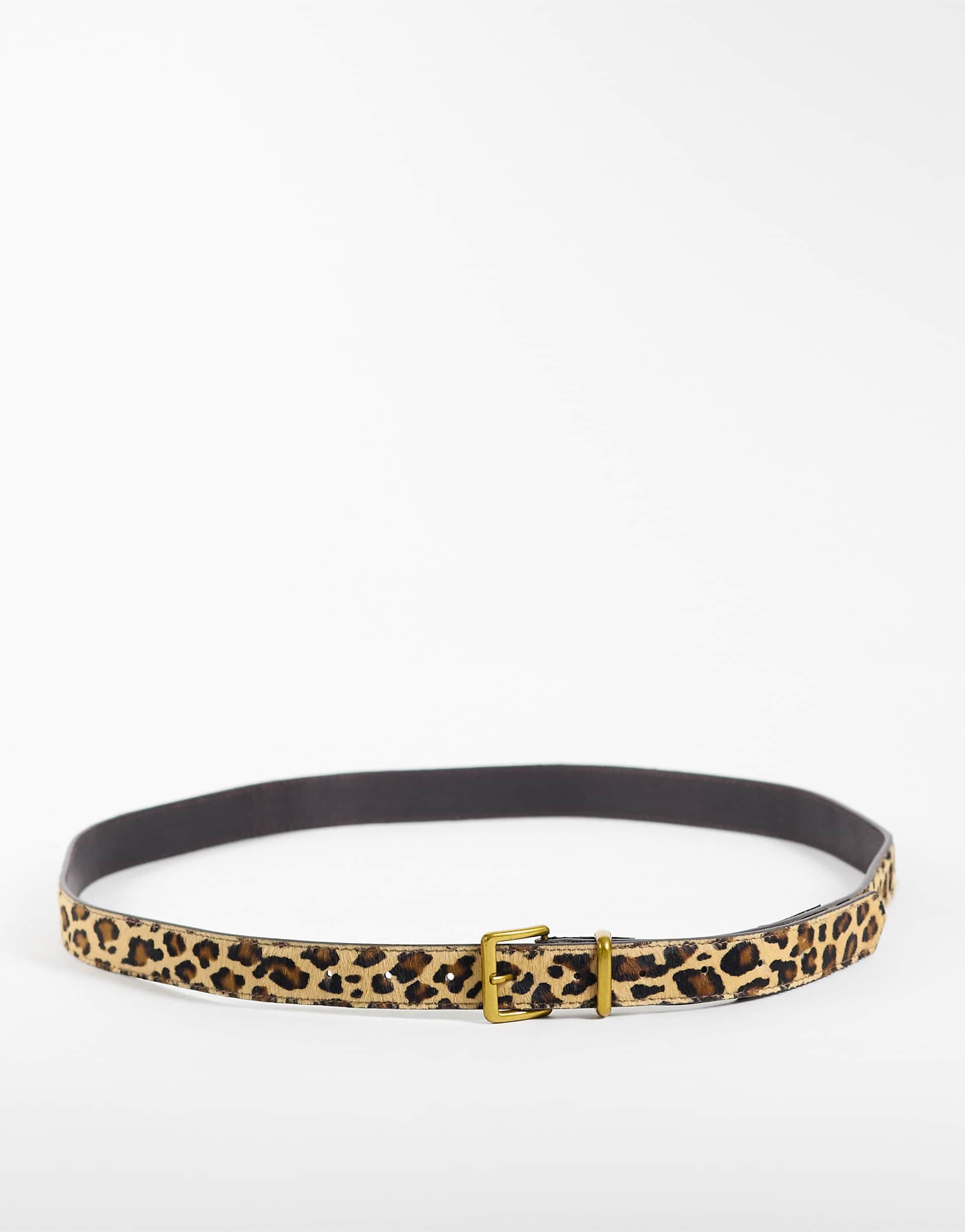 ASOS DESIGN Curve hair on leather belt with square buckle in leopard print