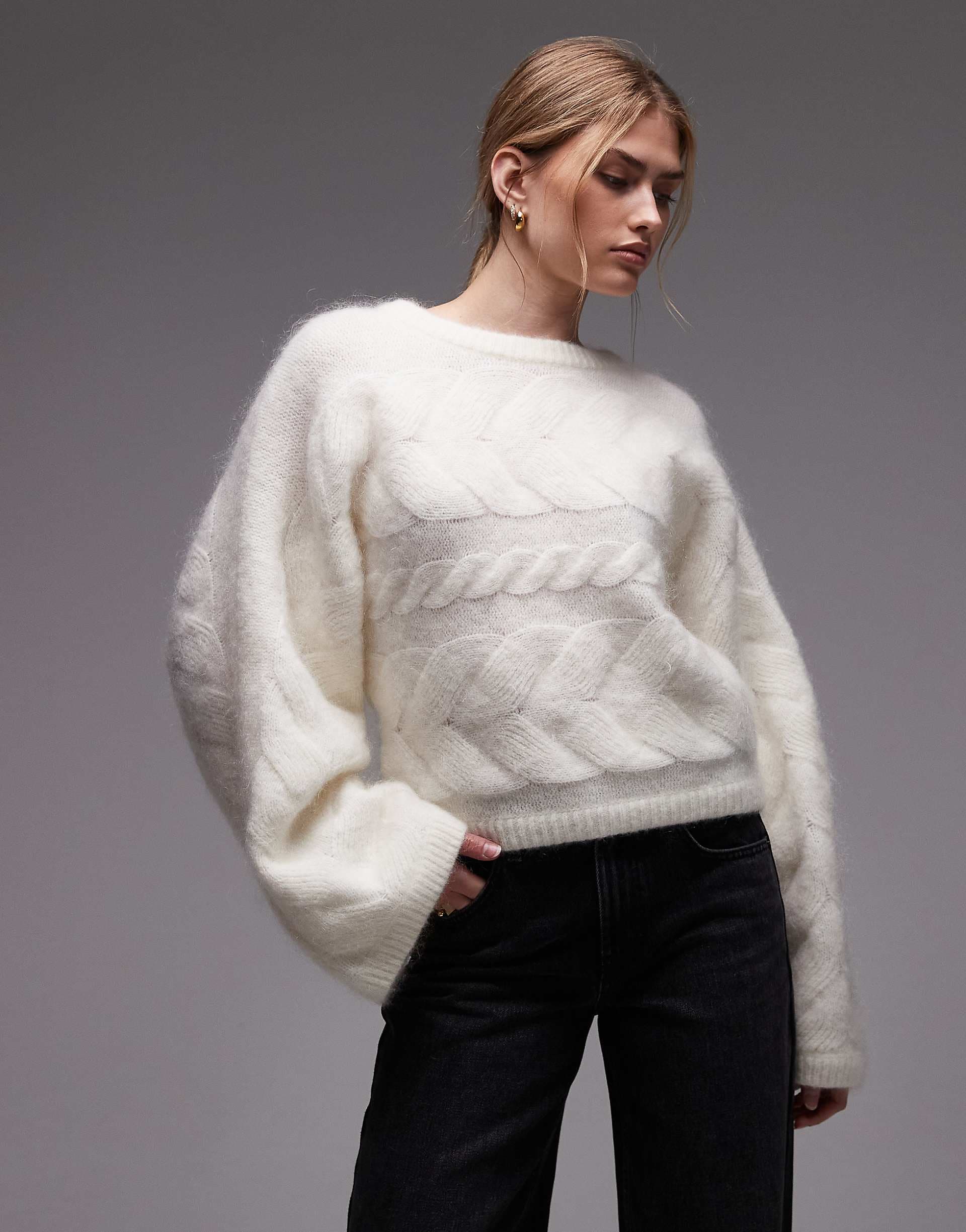 & Other Stories wool blend cable knit sweater in white
