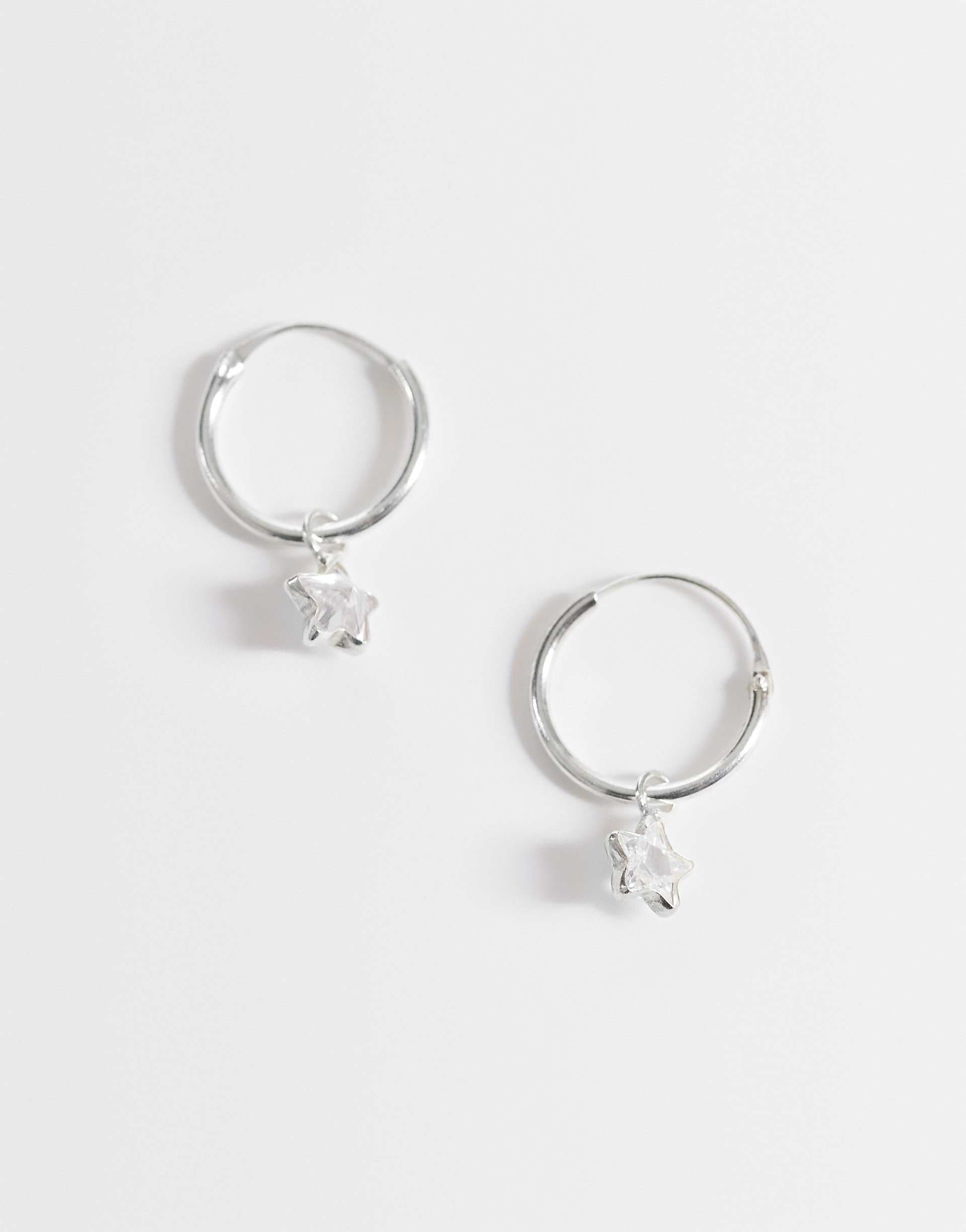 Kingsley Ryan gemset star dangle hoop earrings in sterling silver