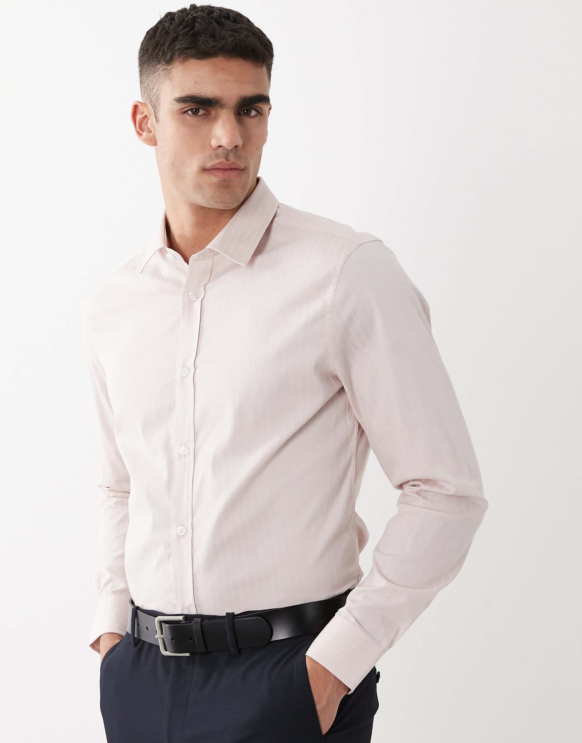 ASOS DESIGN slim textured dress shirt in pink