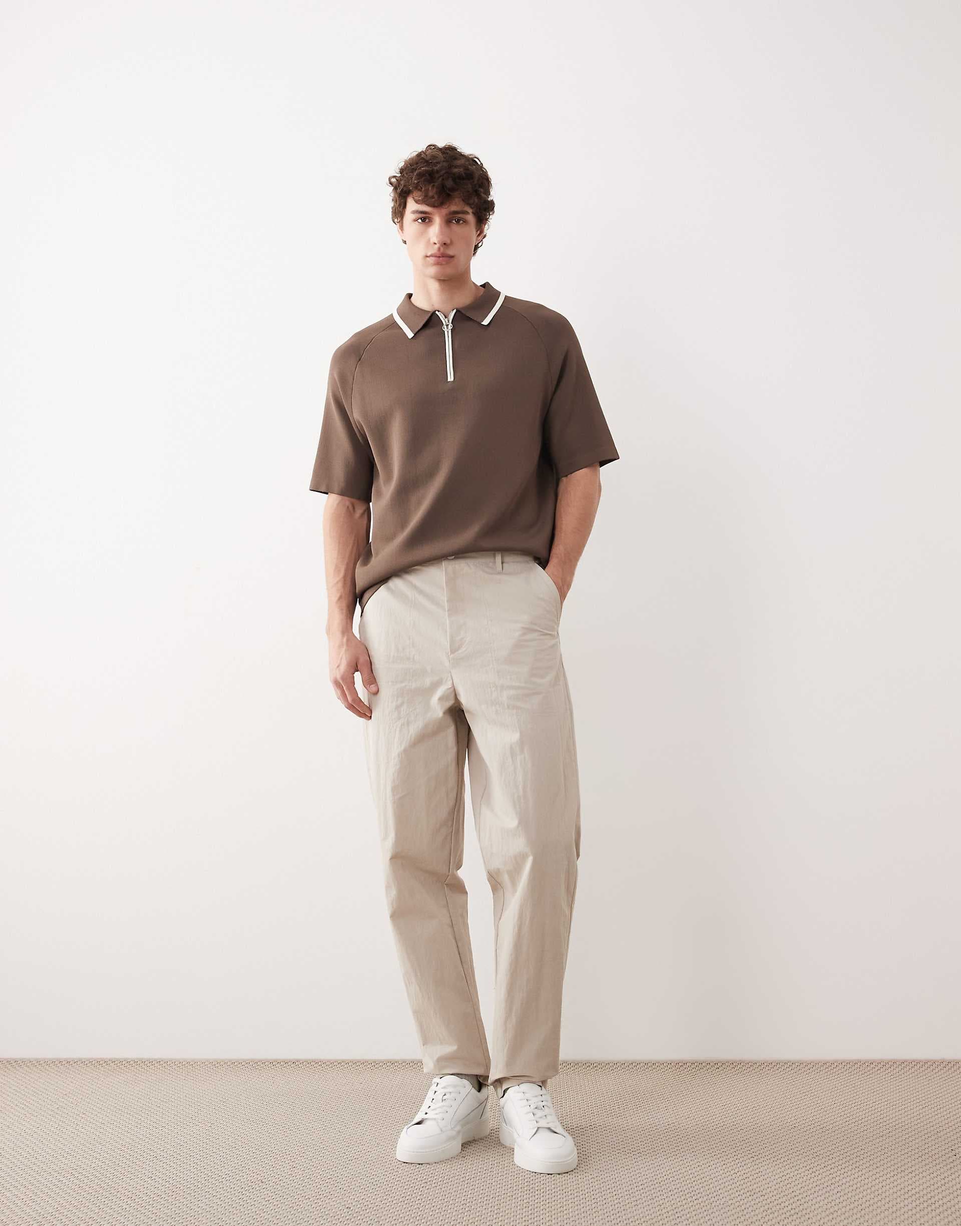 ASOS COLLECTIVE AC-B-252 carrot fit cotton nylon blend chinos in ecru