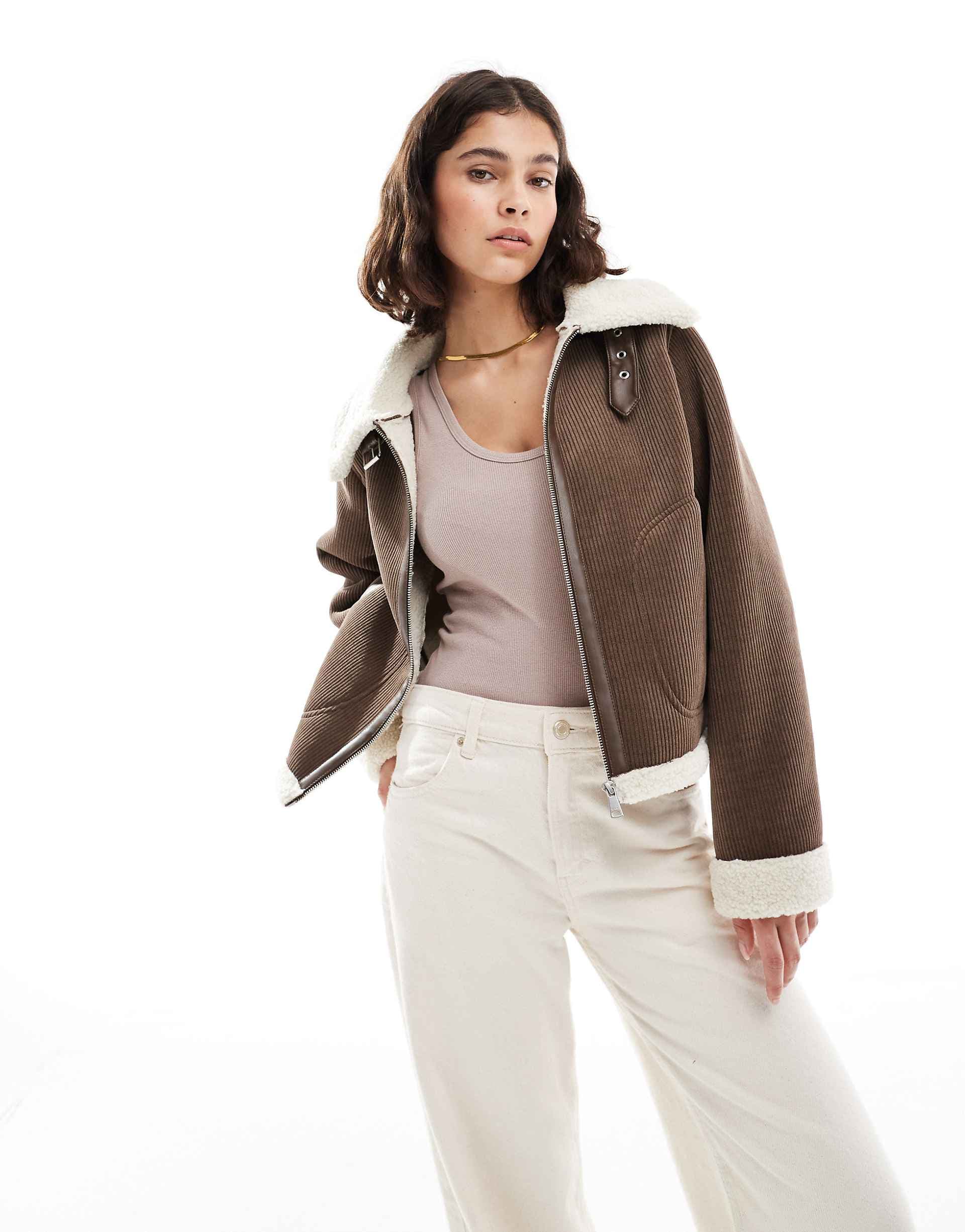 ONLY trucker coat with teddy trim in light brown