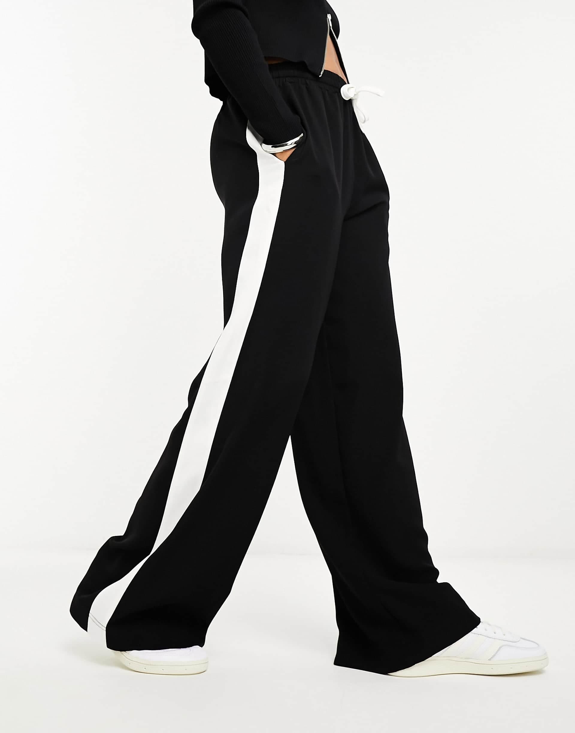 ASOS DESIGN pull on pants with contrast panel in black
