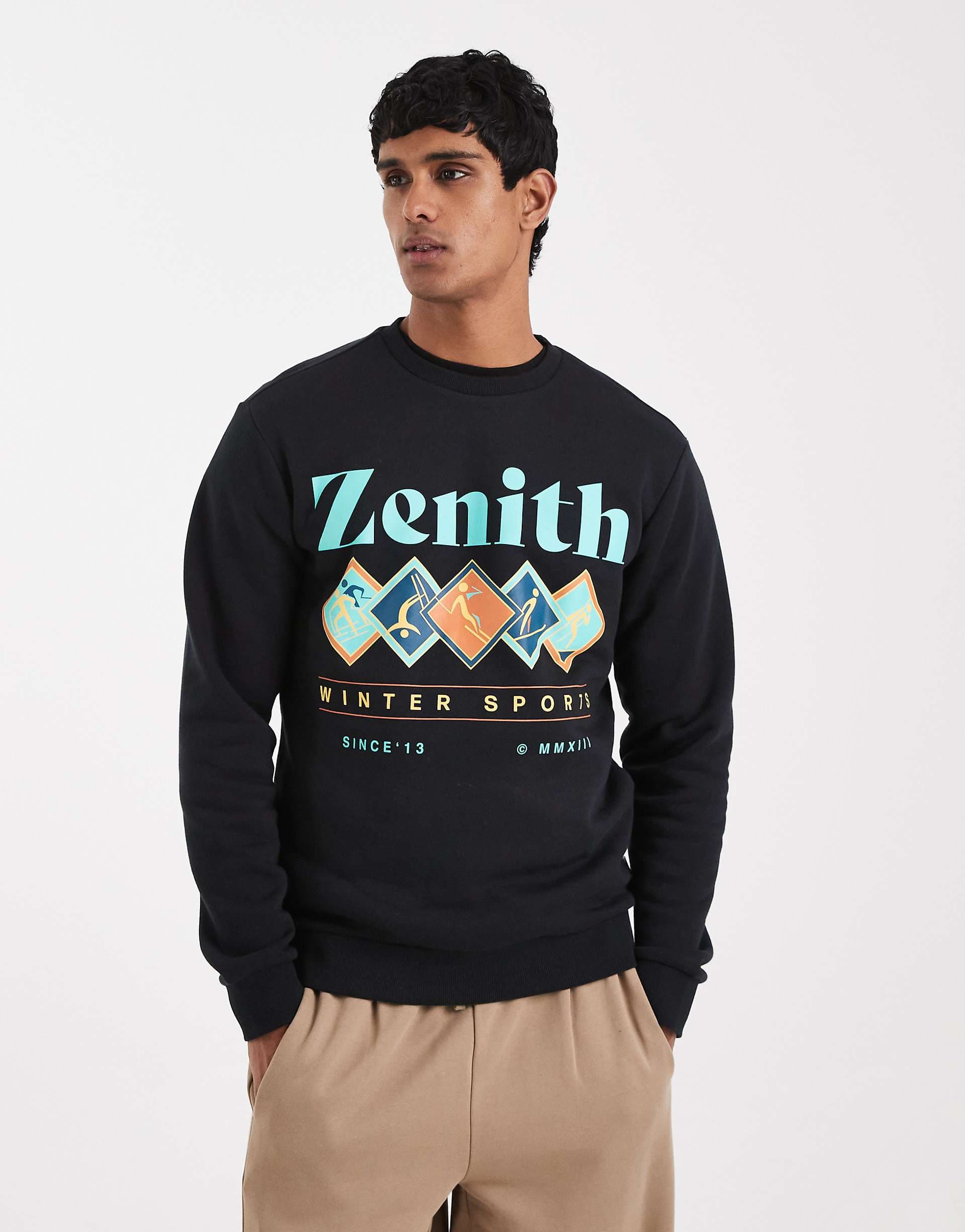 ONLY & SONS zenith print sweatshirt in black