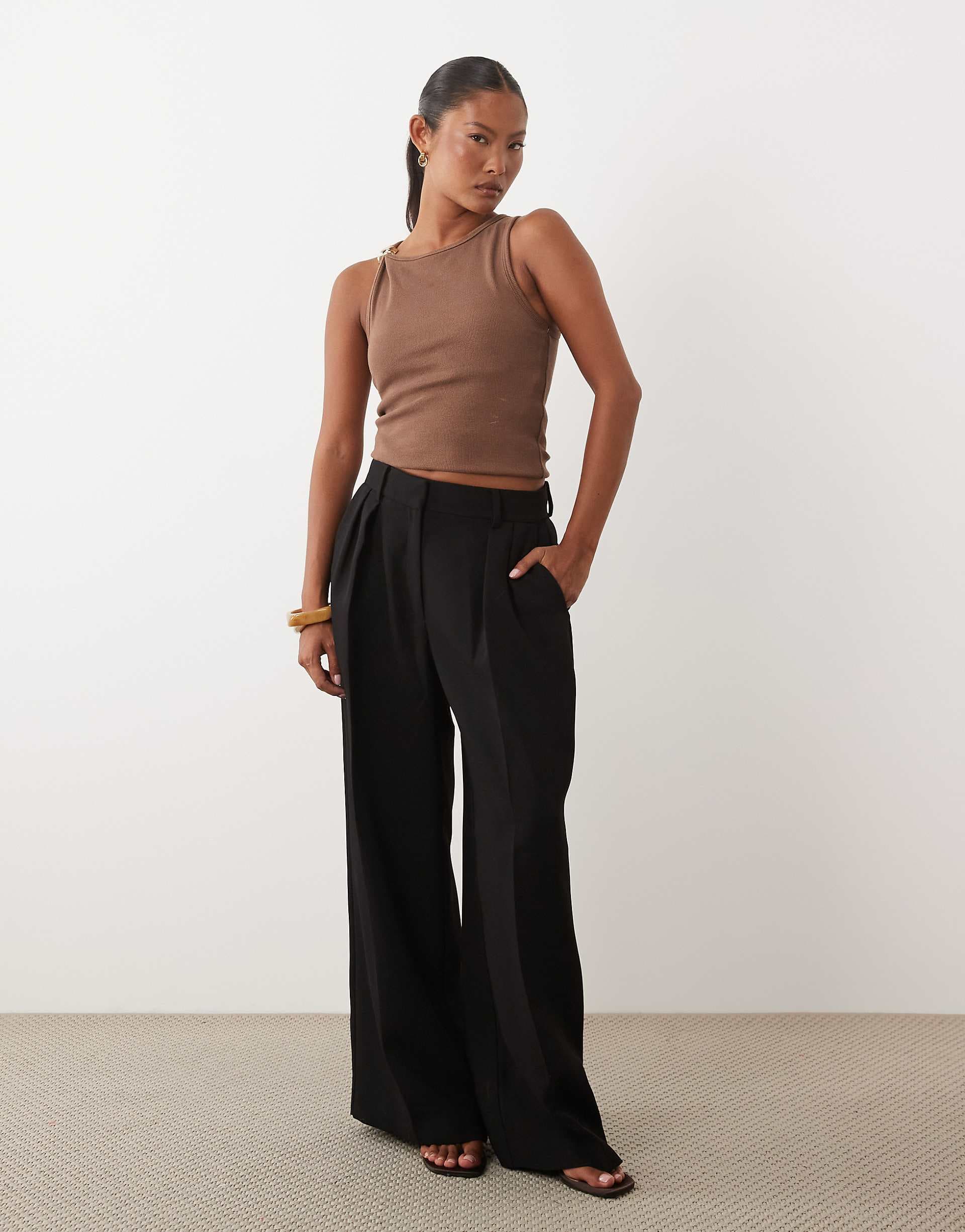 Nobody's Child Petite tailored wide leg pants in black