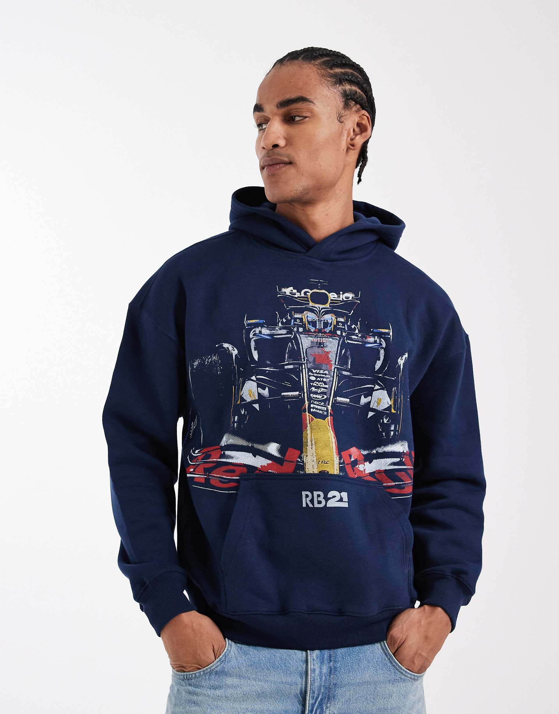 Hollister red bull boxy hoodie in navy