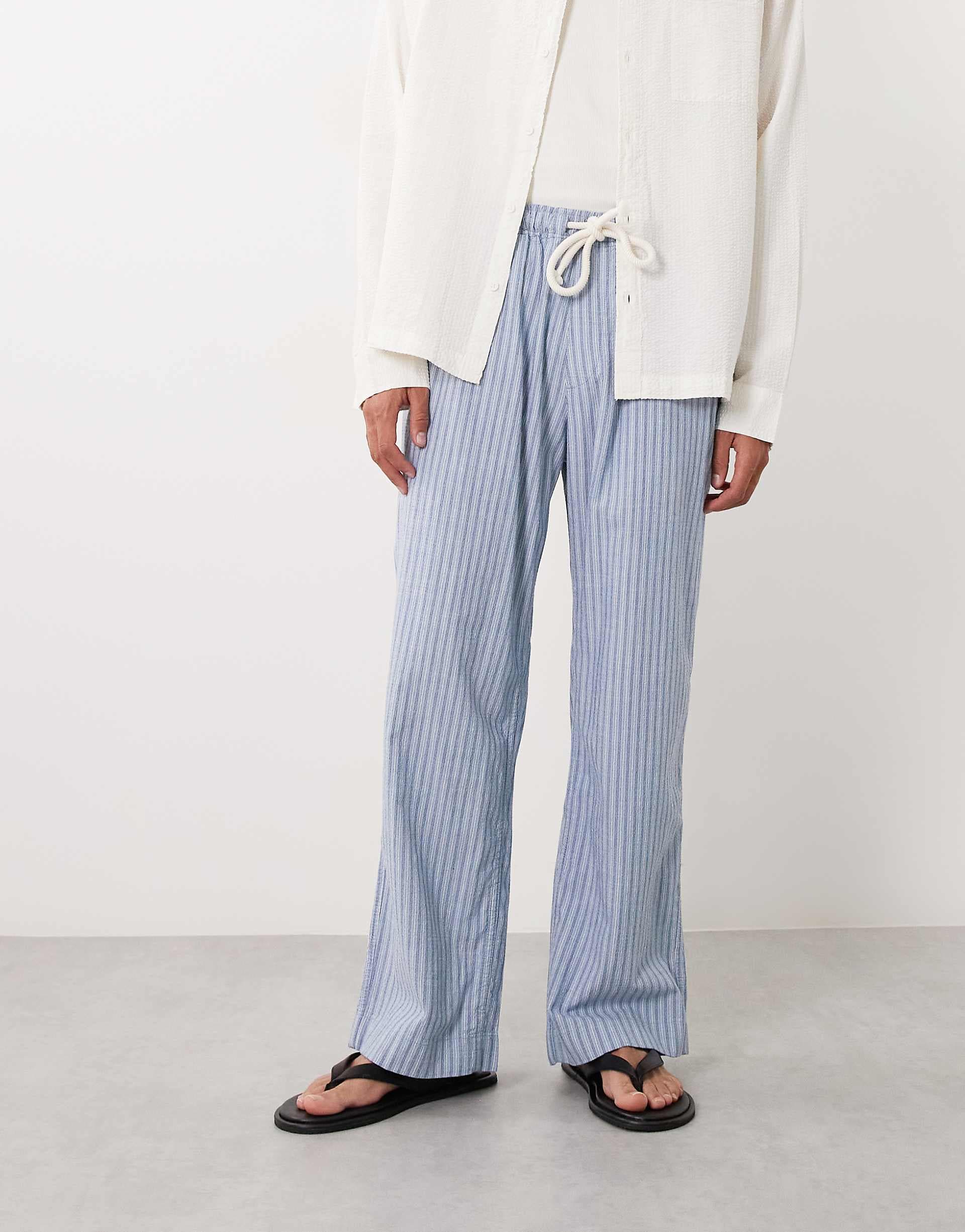 Abercrombie & Fitch cotton rich baggy pull on seersucker pants in blue stripes