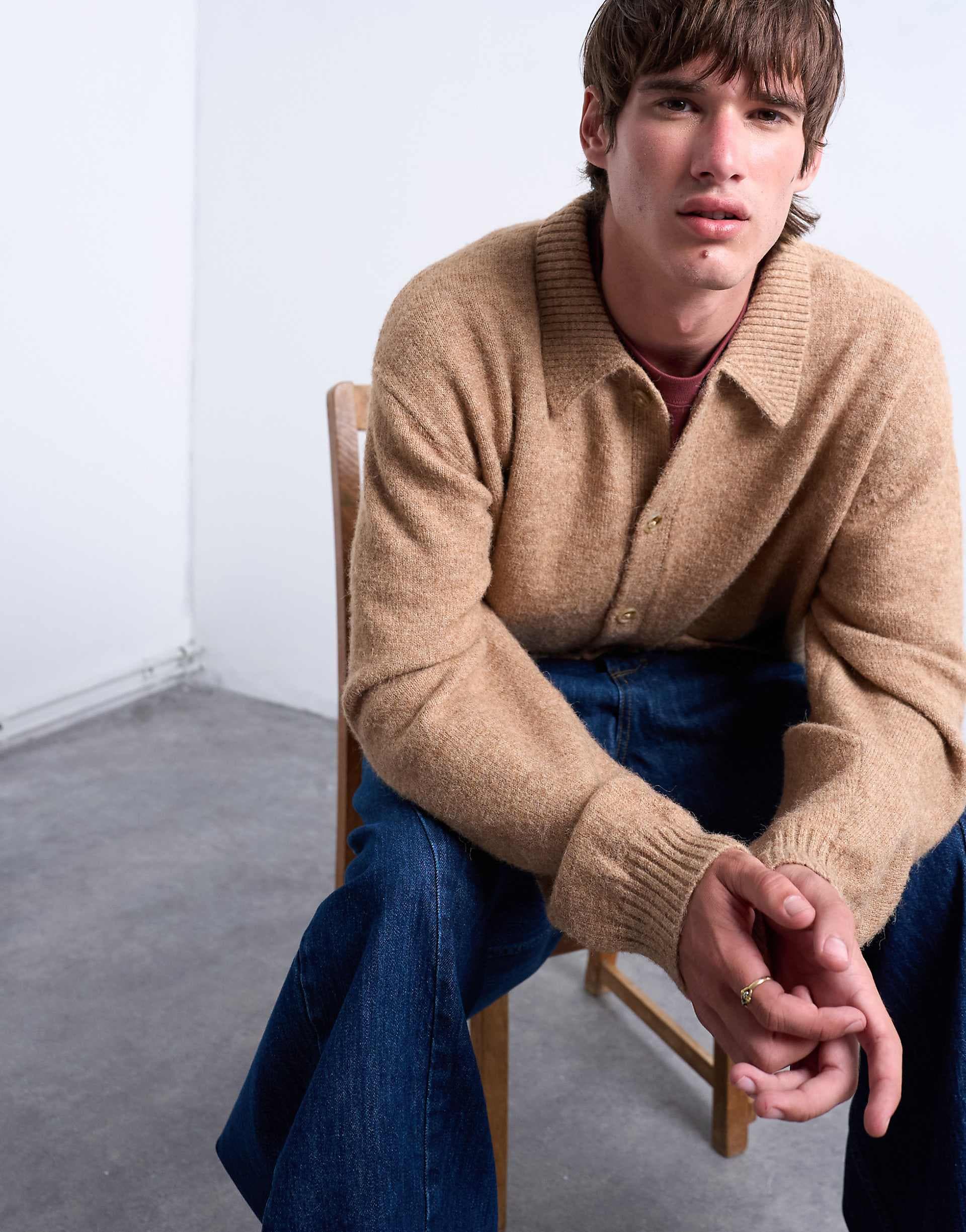Topman oversize fit button through cardigan in stone