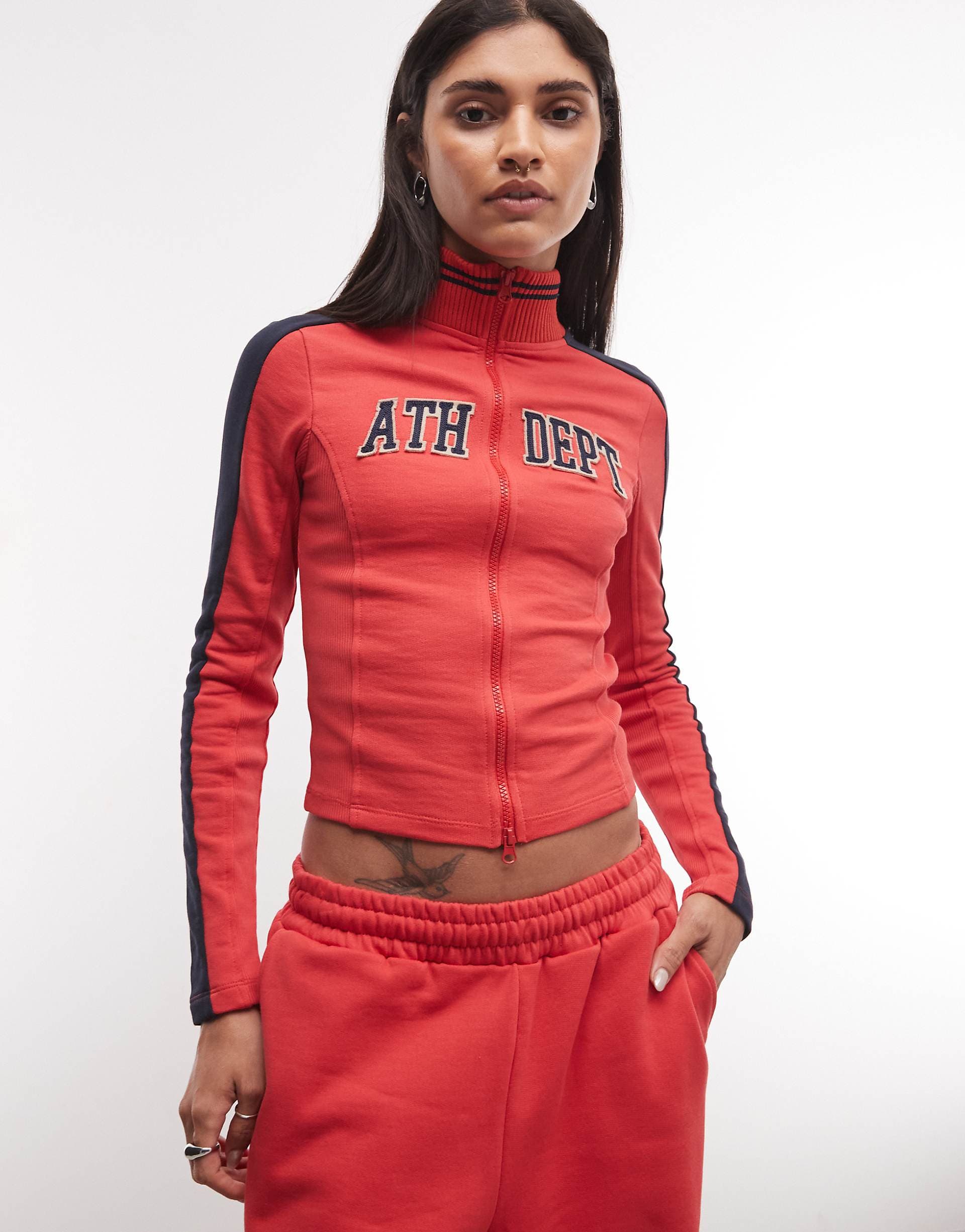 COLLUSION long sleeve track top with varsity embroidery in red