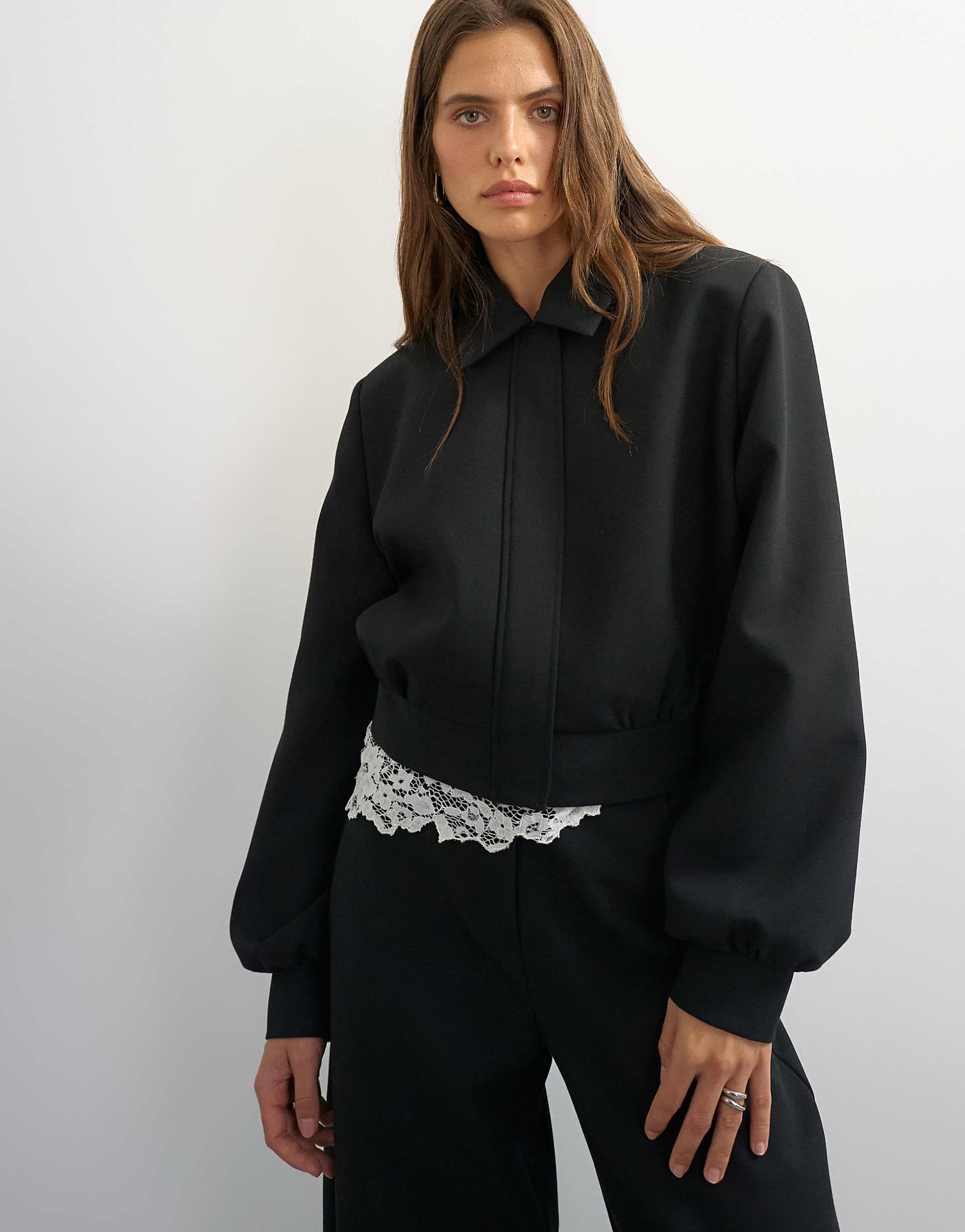 Topshop zip up formal blazer in black