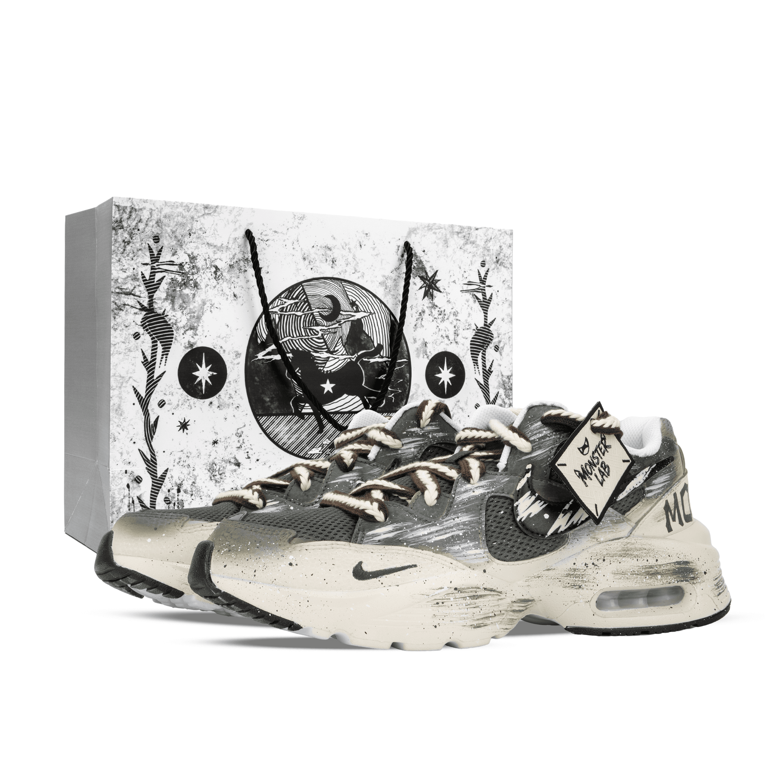 Custom Sneakers Nike Air Max Fusion Monster Lab Lost Special Gift Bag Vintage Distressed Motorcycle Style Low-Top Running Shoes Unisex Beige-Brown