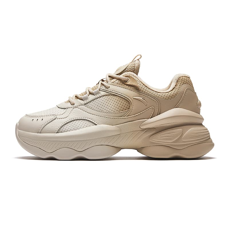 Anta White Micro Fleece-Lined Comfort Fashion Slip-Resistant Warm Low-Top Dad Shoes Women's White Brown