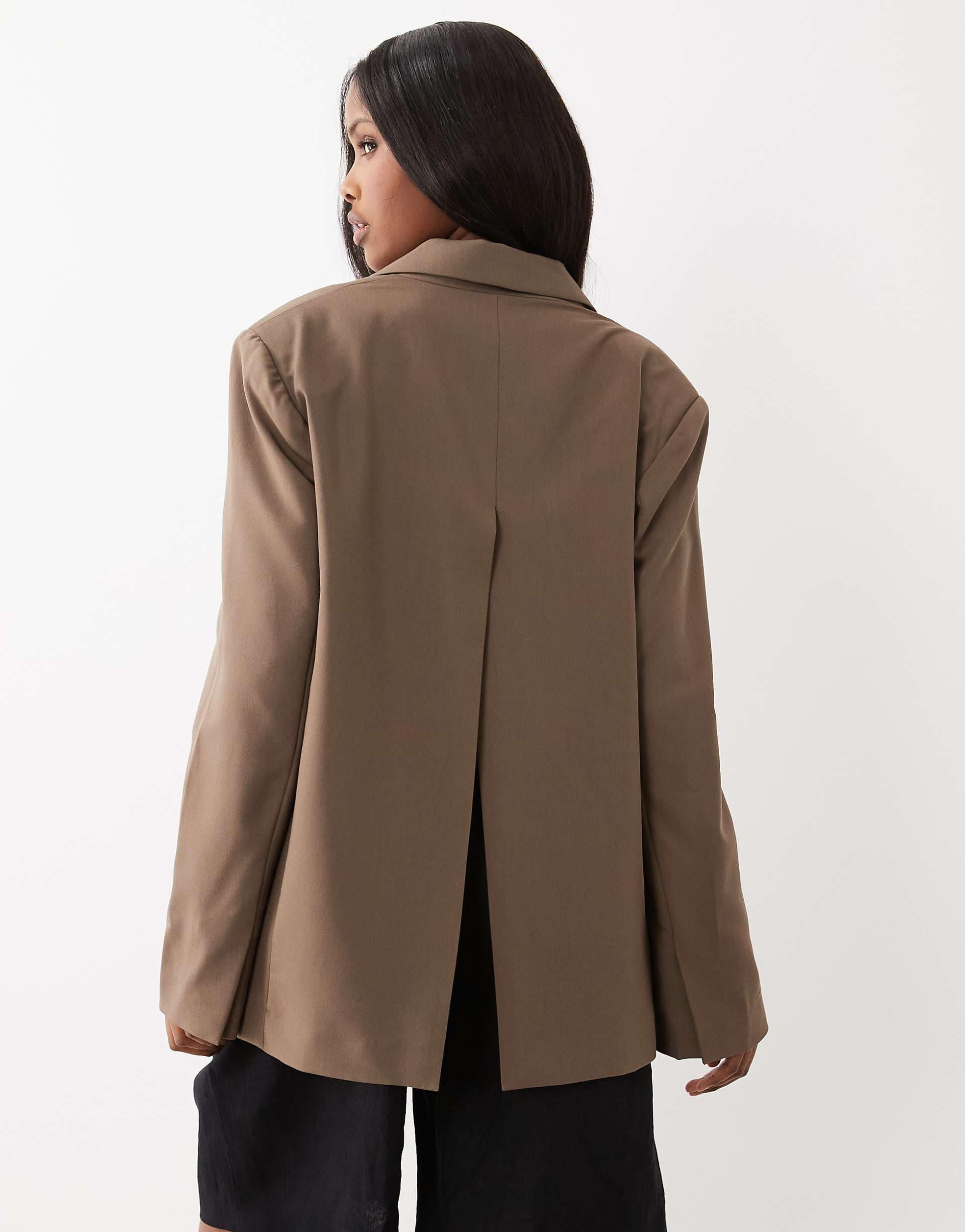 Gina Tricot high back slit blazer in brown