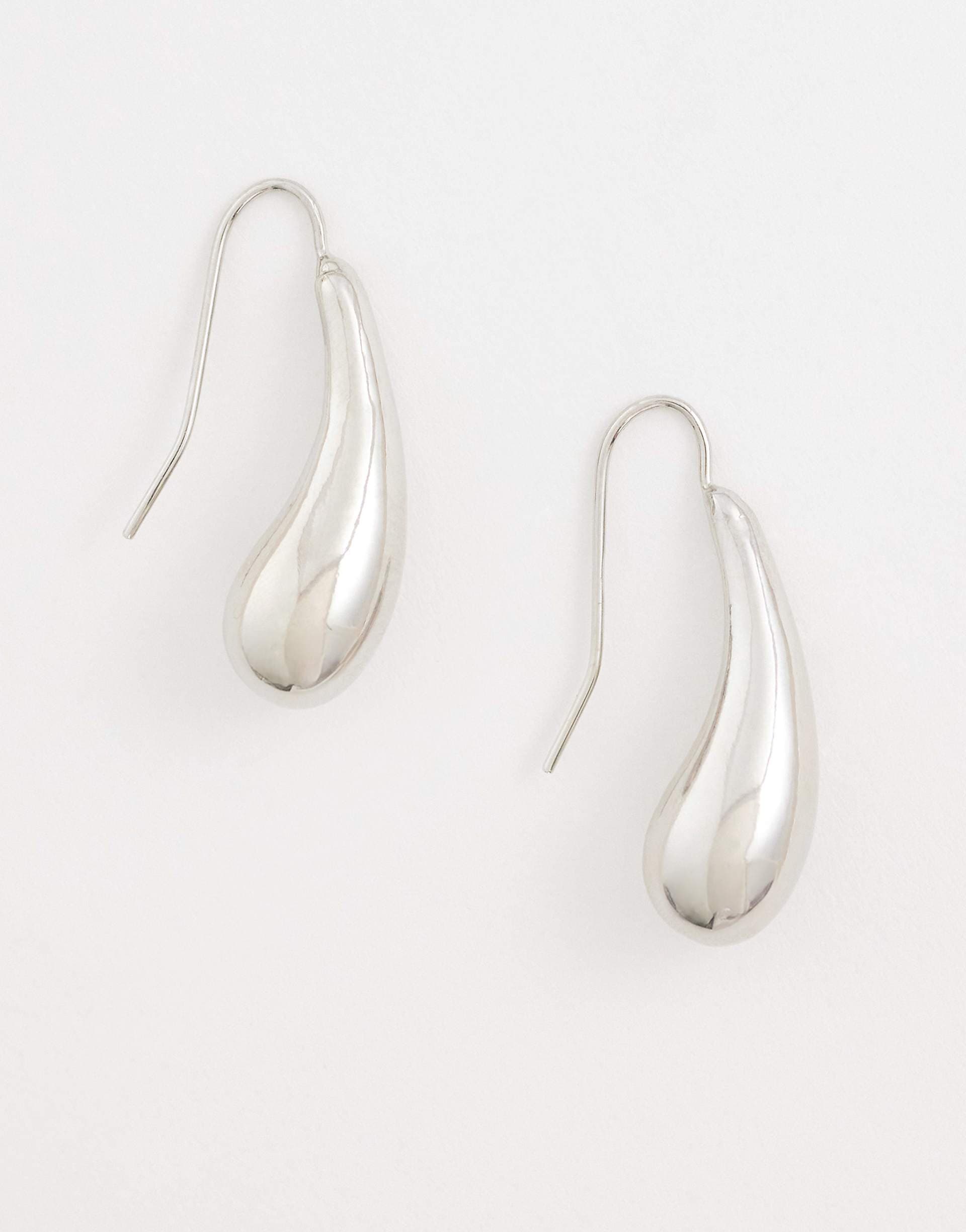 ASOS DESIGN hoop earrings with small teardrop in silver tone