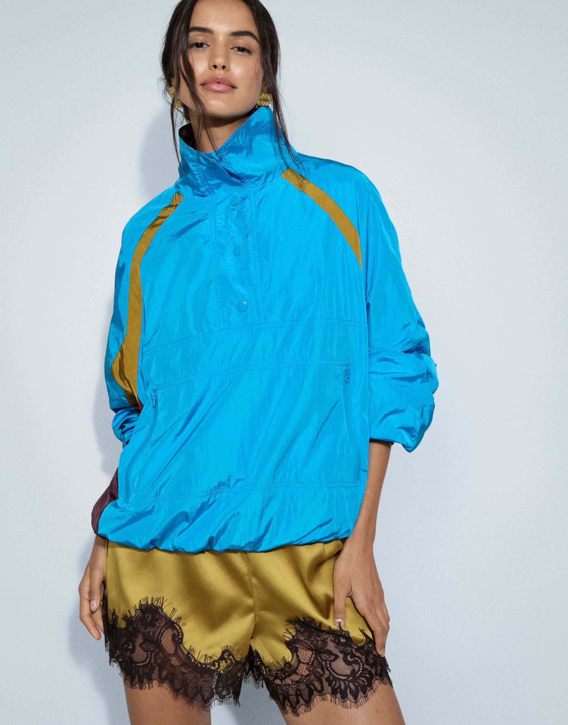ASOS DESIGN overhead color block track jacket in turquoise