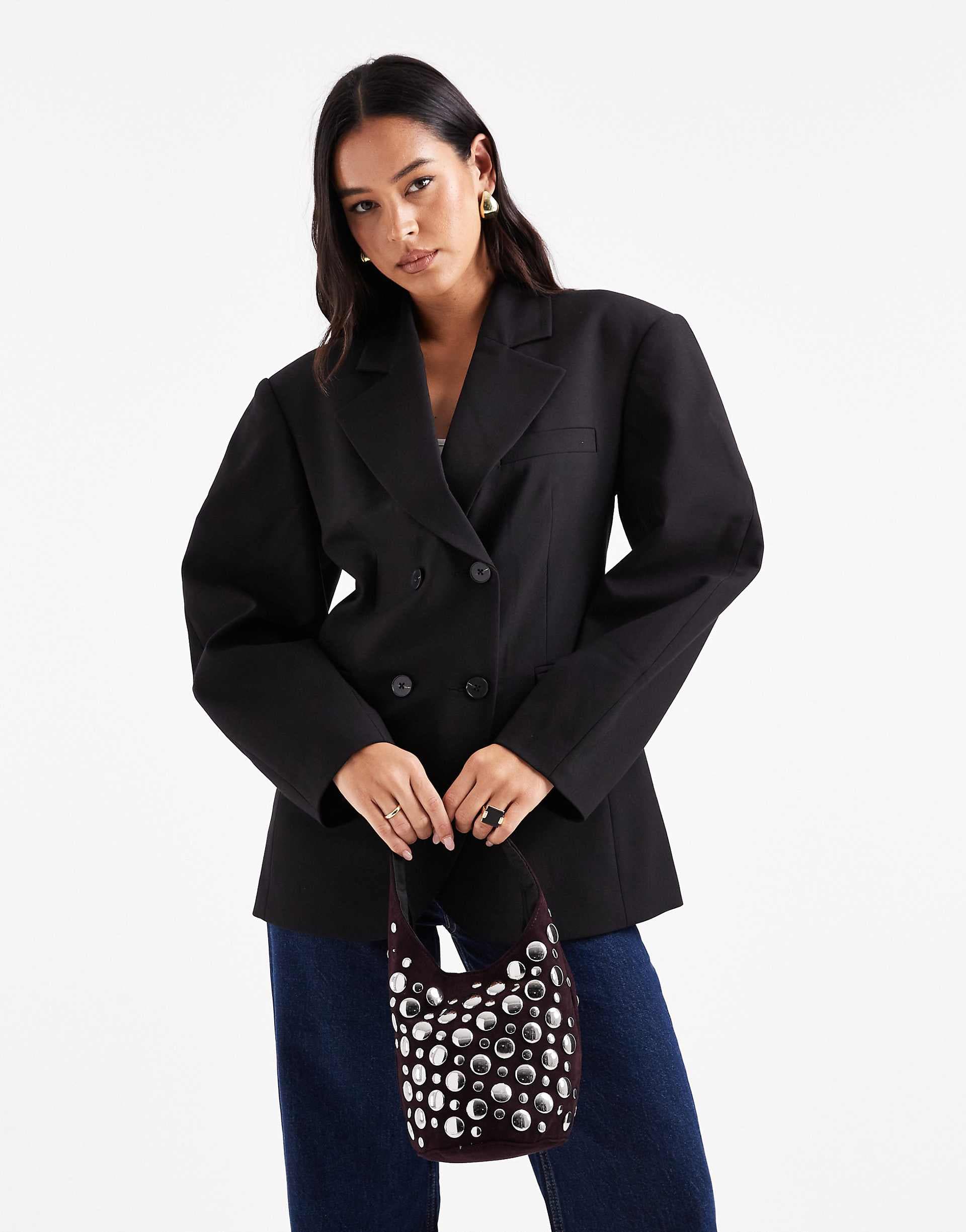 ASOS DESIGN Tailored cocoon sleeve double breasted blazer in black
