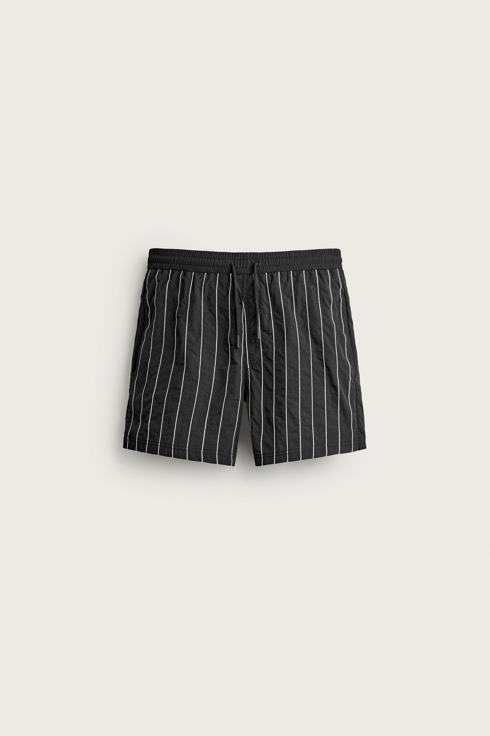 EMBROIDERED STRIPE MID-LENGTH SWIMMING TRUNKS