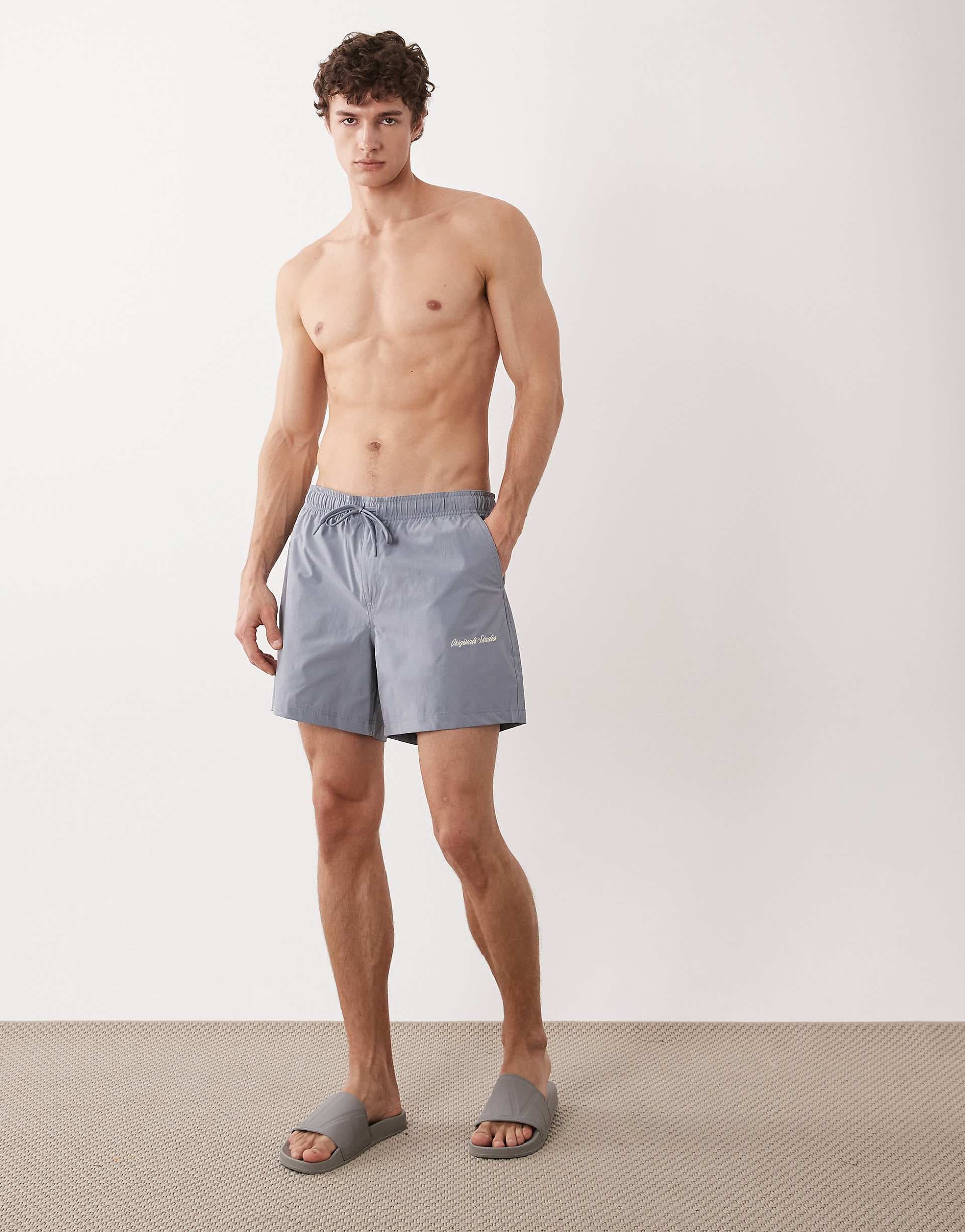 Jack & Jones originals logo swim shorts in light gray