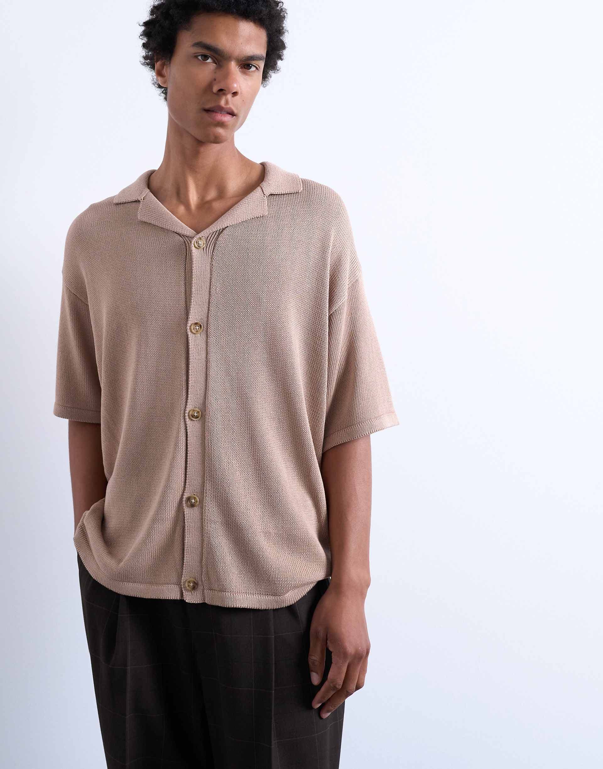 Topman relaxed button up shirt in stone
