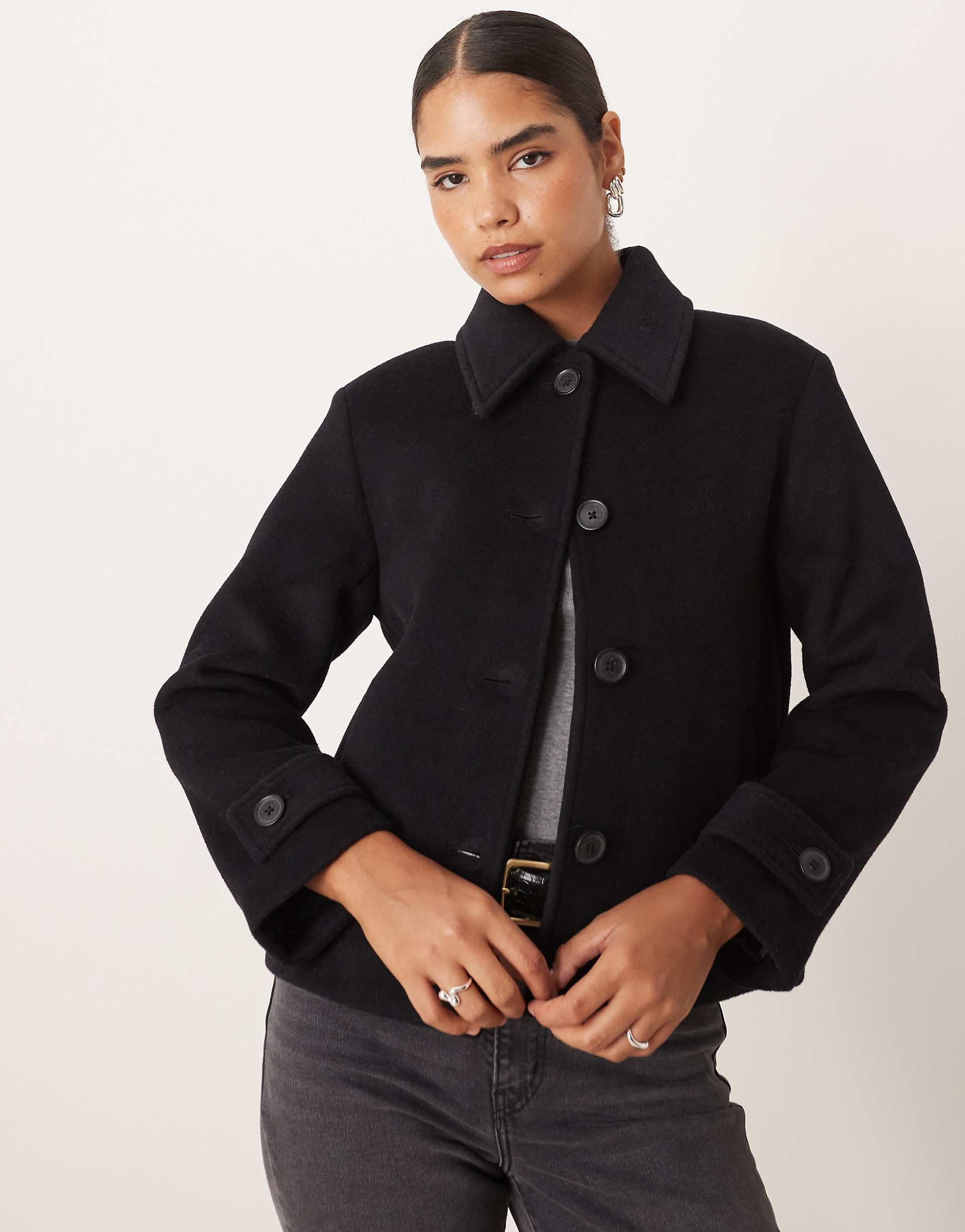 Abercrombie & Fitch wool blend button up short jacket in black
