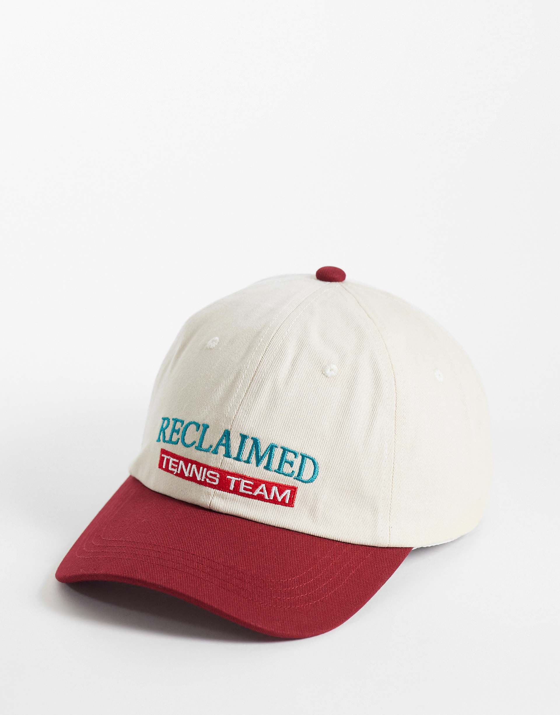 Reclaimed Vintage unisex tennis cap in cream and burgundy