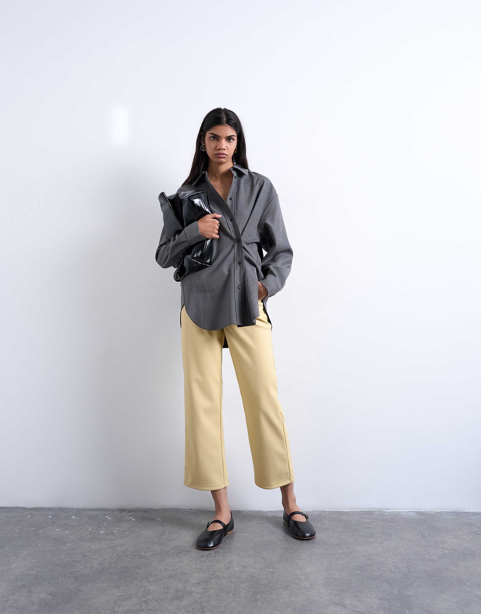 Topshop faux leather ankle grazer pants in buttermilk