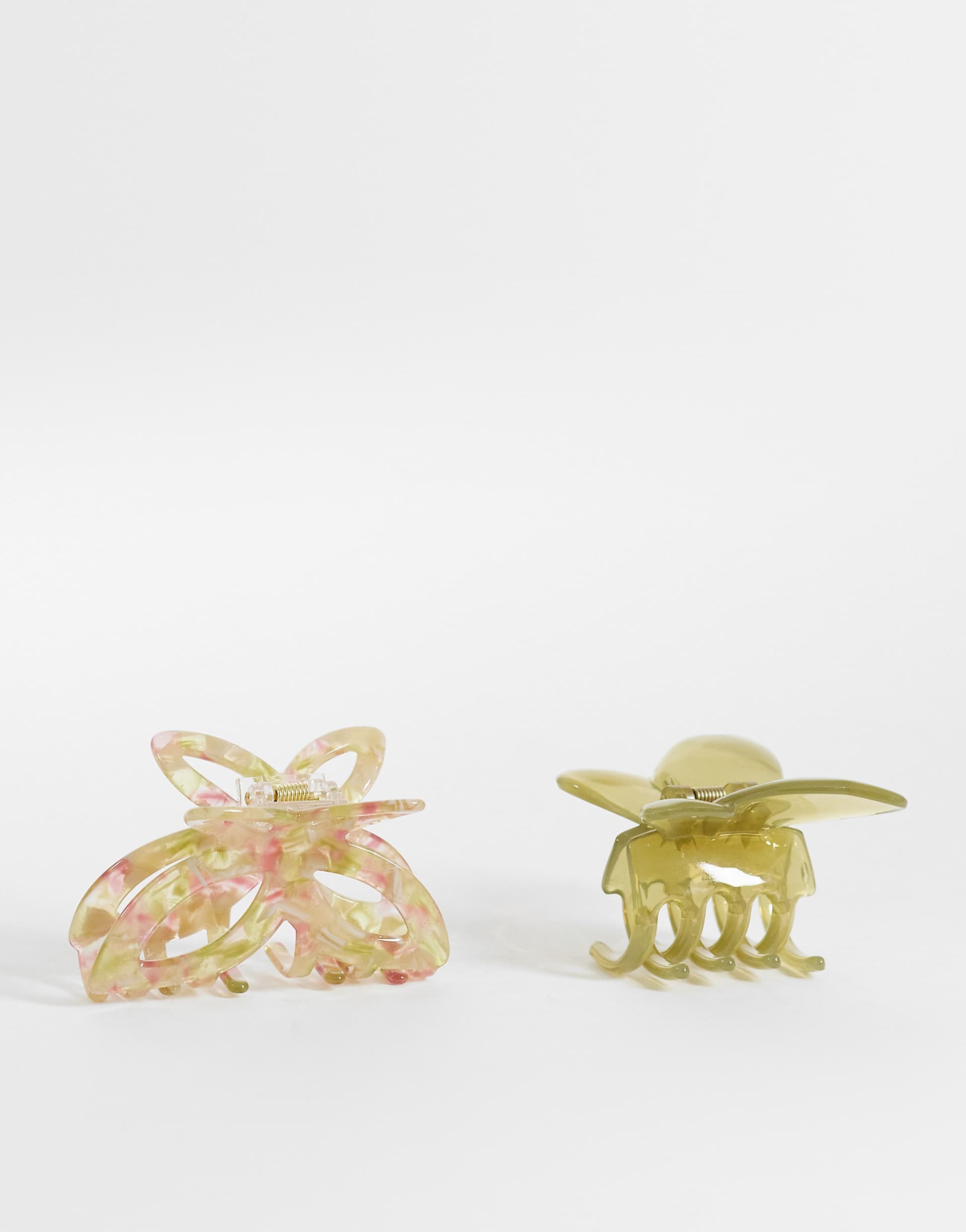 ONLY 2-pack butterfly hair clips in green & pink