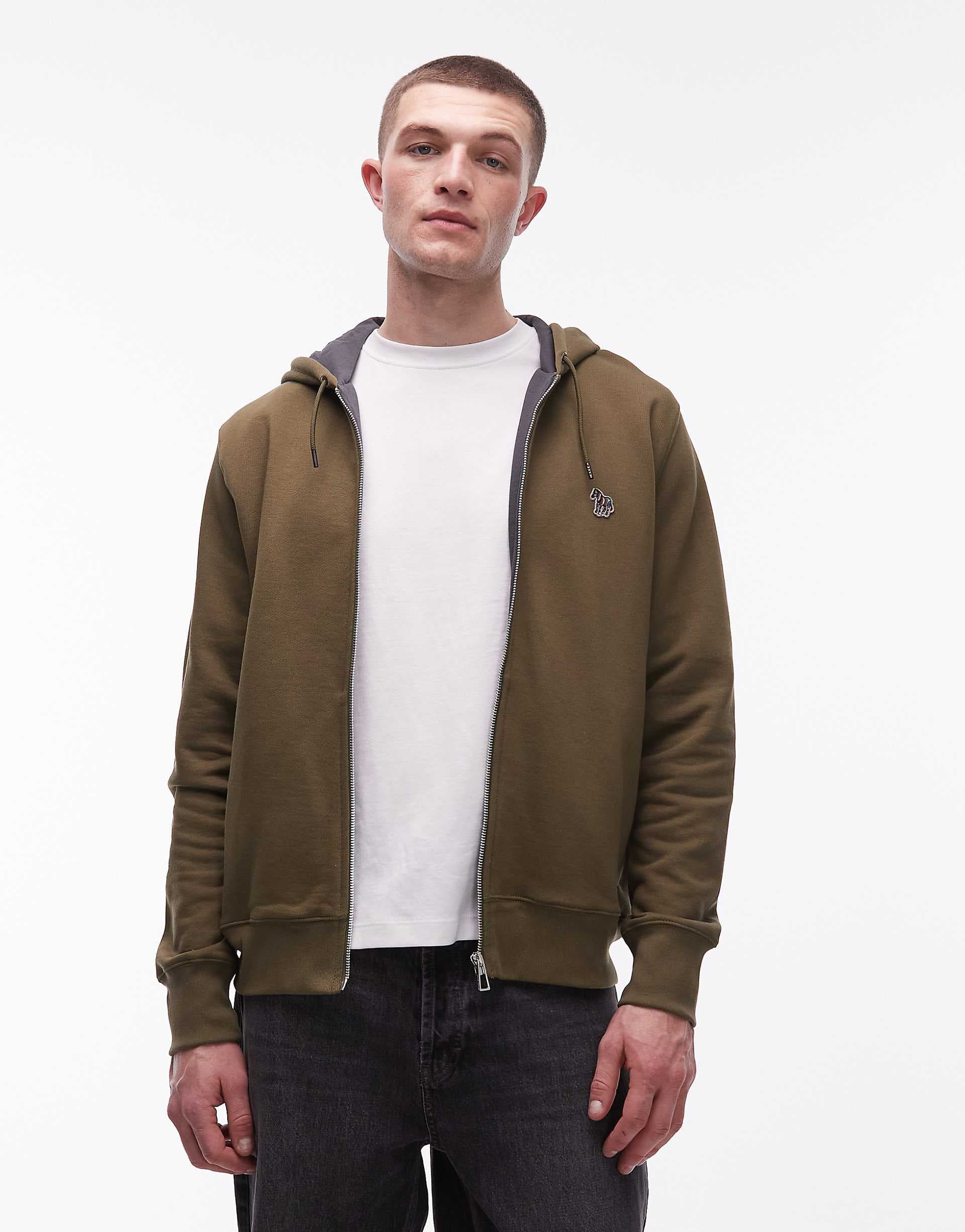 PS Paul Smith zebra logo zip through hoodie in olive