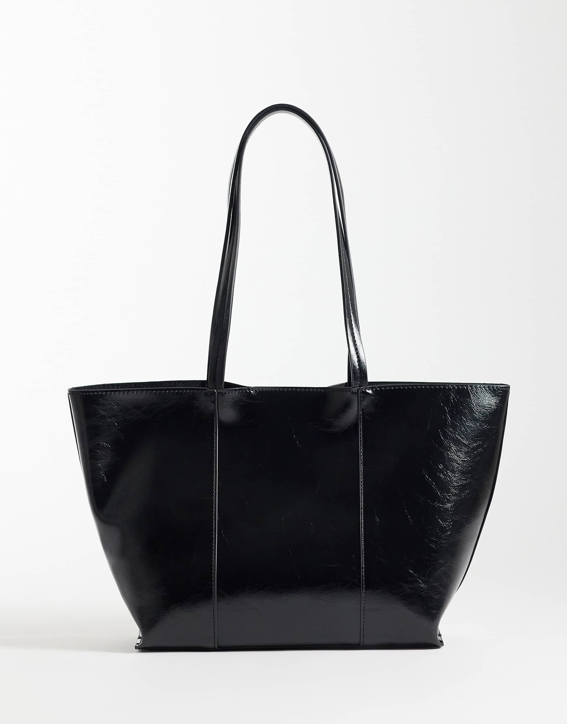 Mango classic faux leather tote bag in black