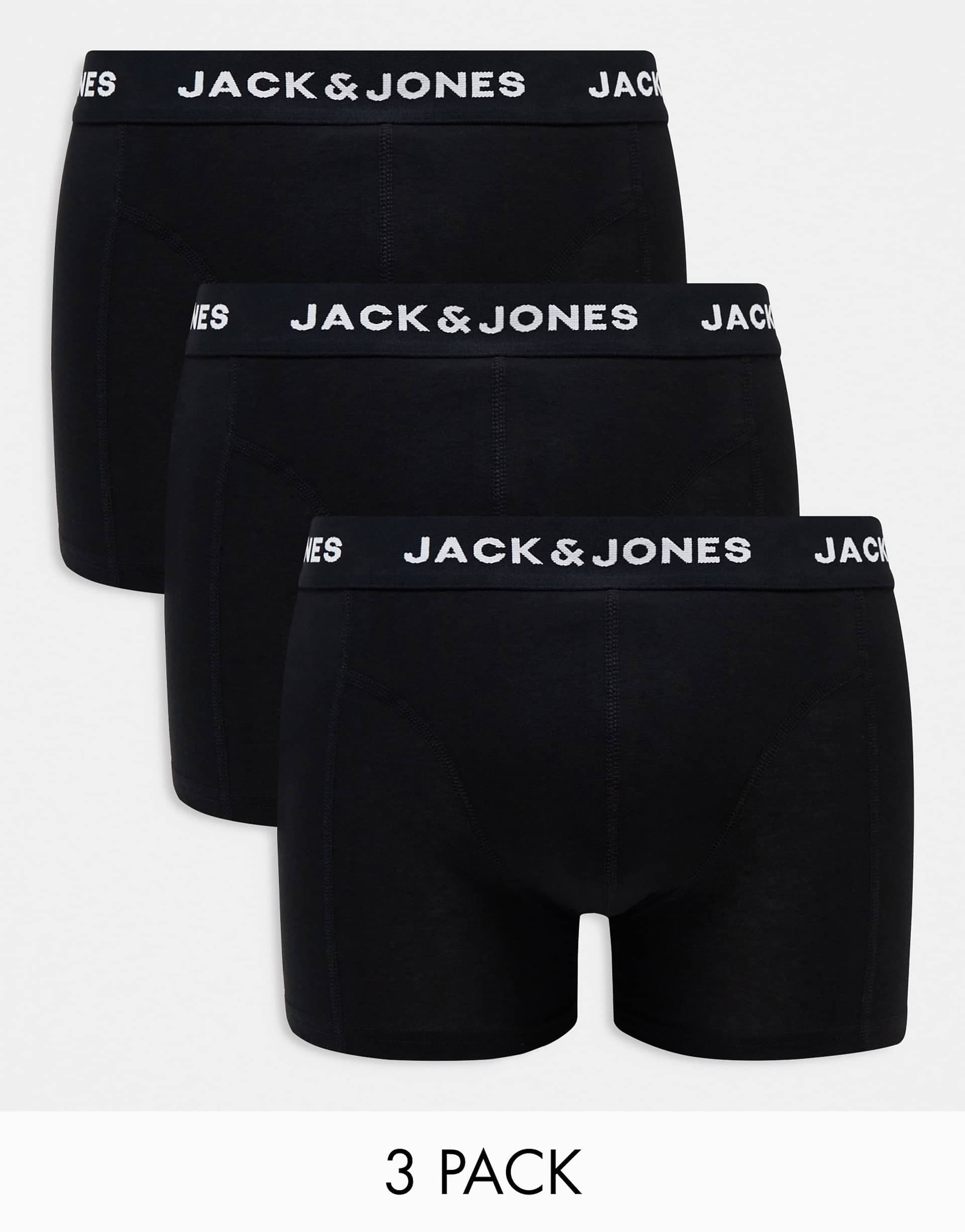 Jack & Jones 3 pack briefs in black with logo waistband