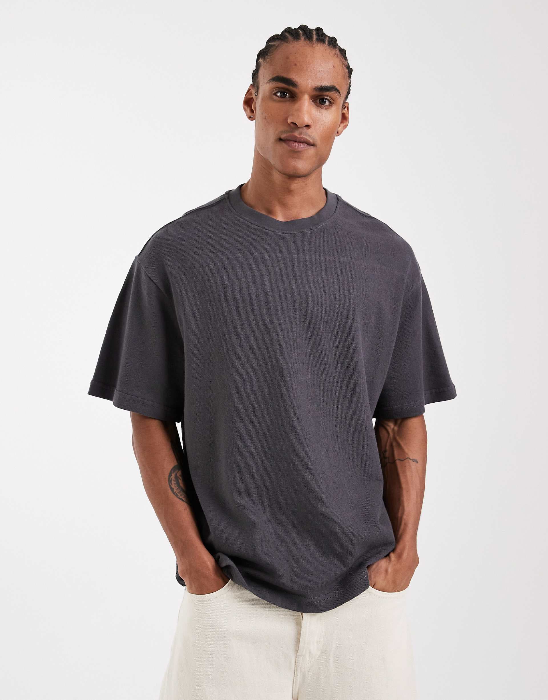 ONLY & SONS structured oversized t-shirt in charcoal gray