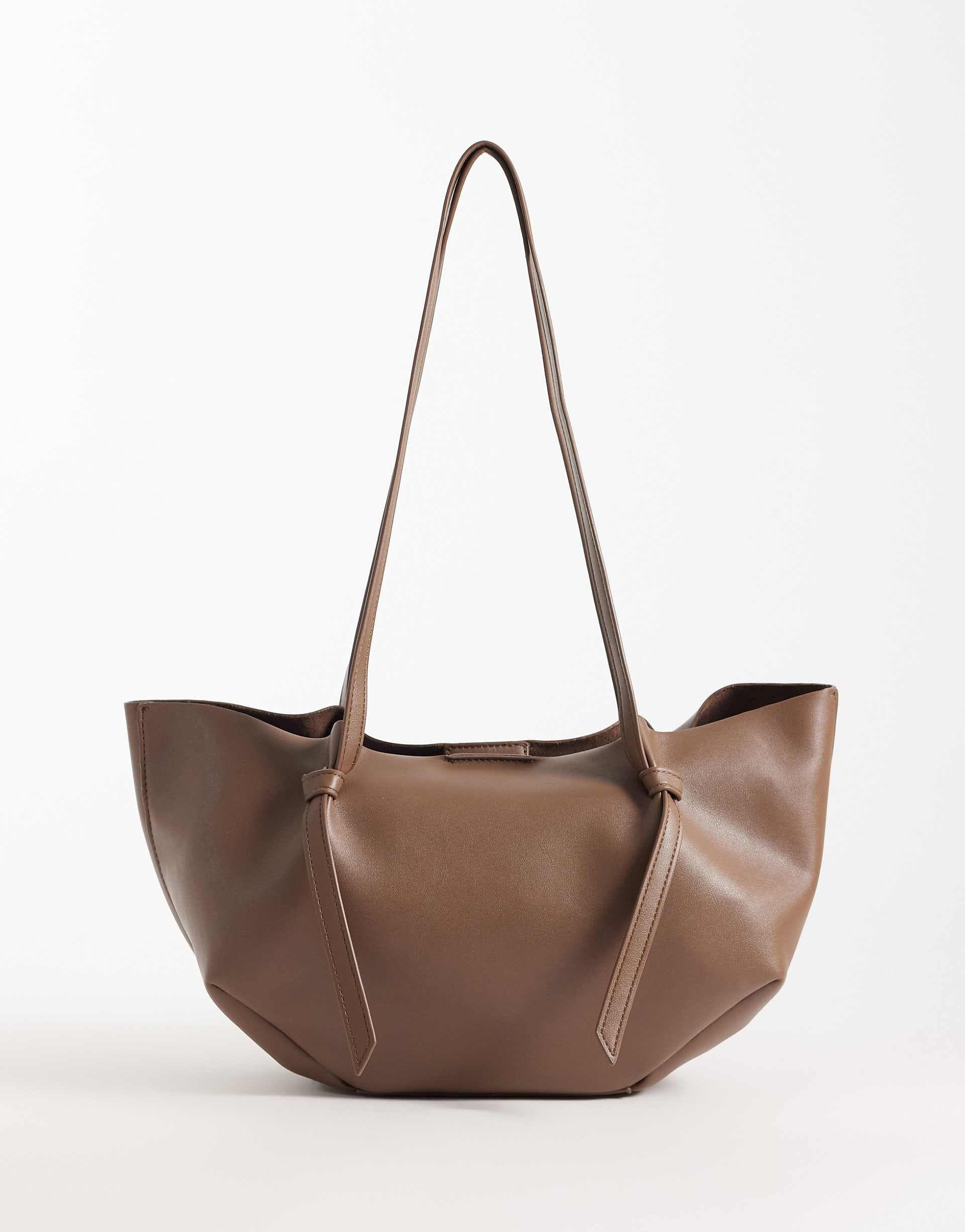 ASOS DESIGN mini scoop pinched tote with internal pouch in brown