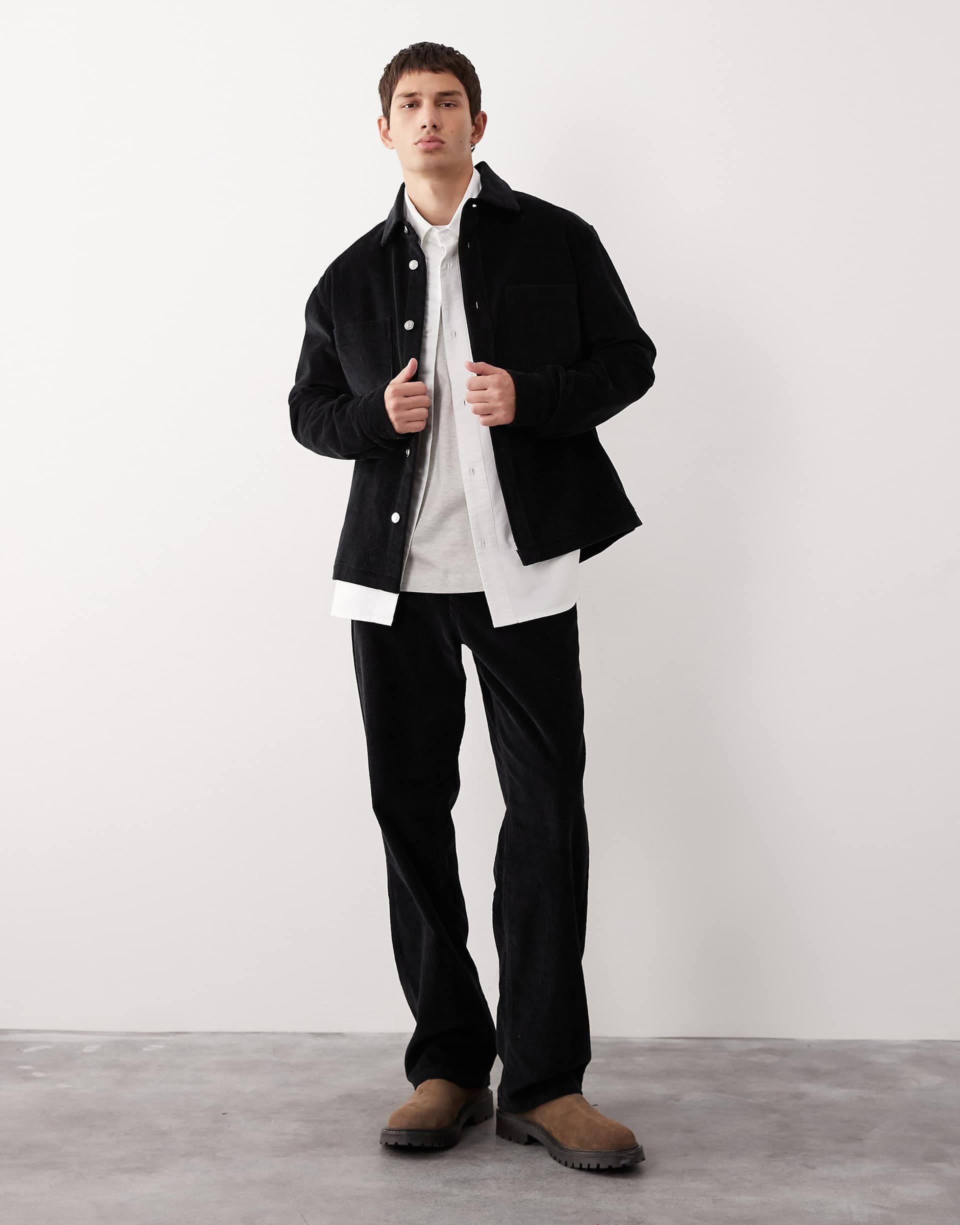 ASOS COLLECTIVE relaxed chunky corduroy shirt in black - part of a set