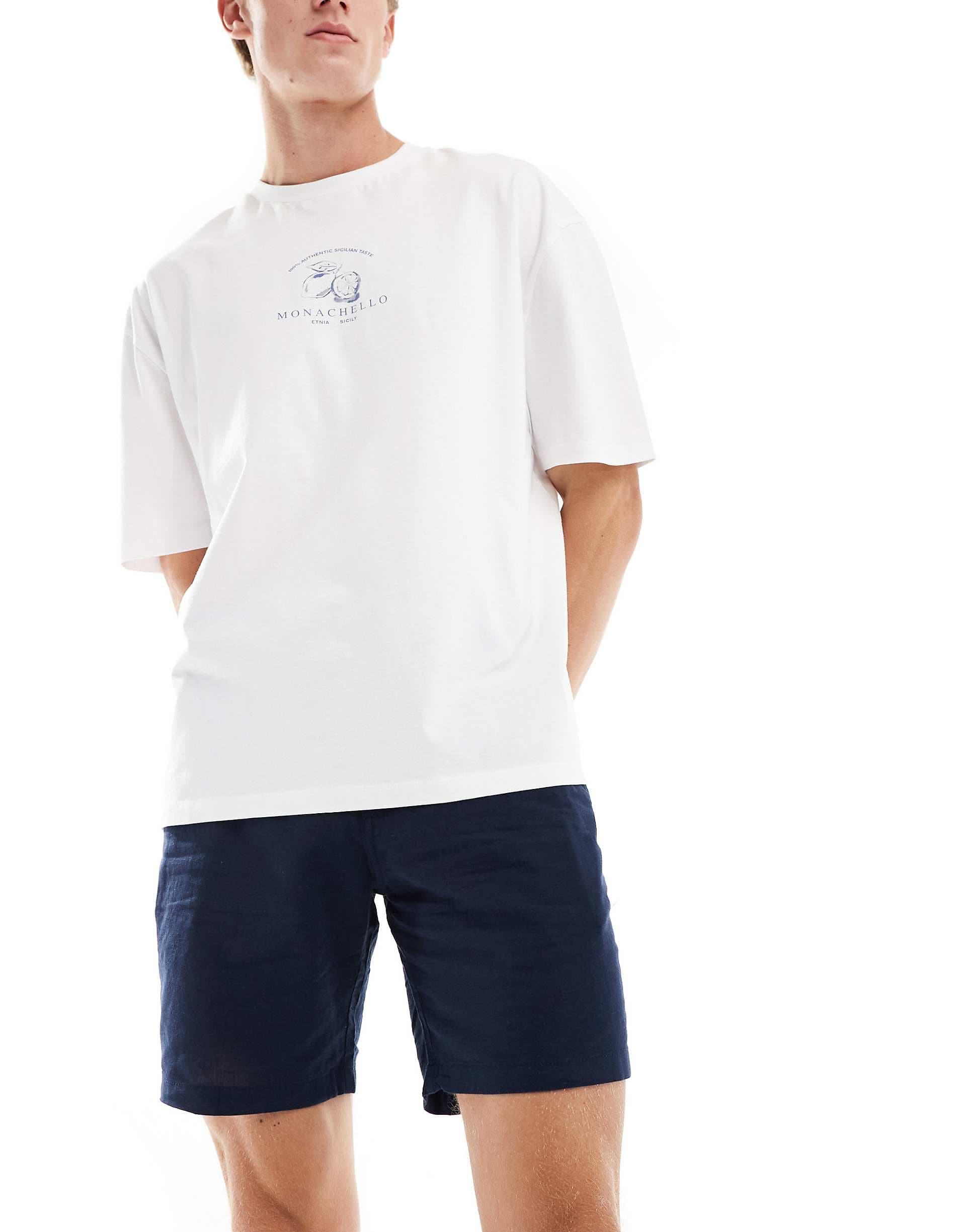 Jack & Jones linen mix chino shorts in navy